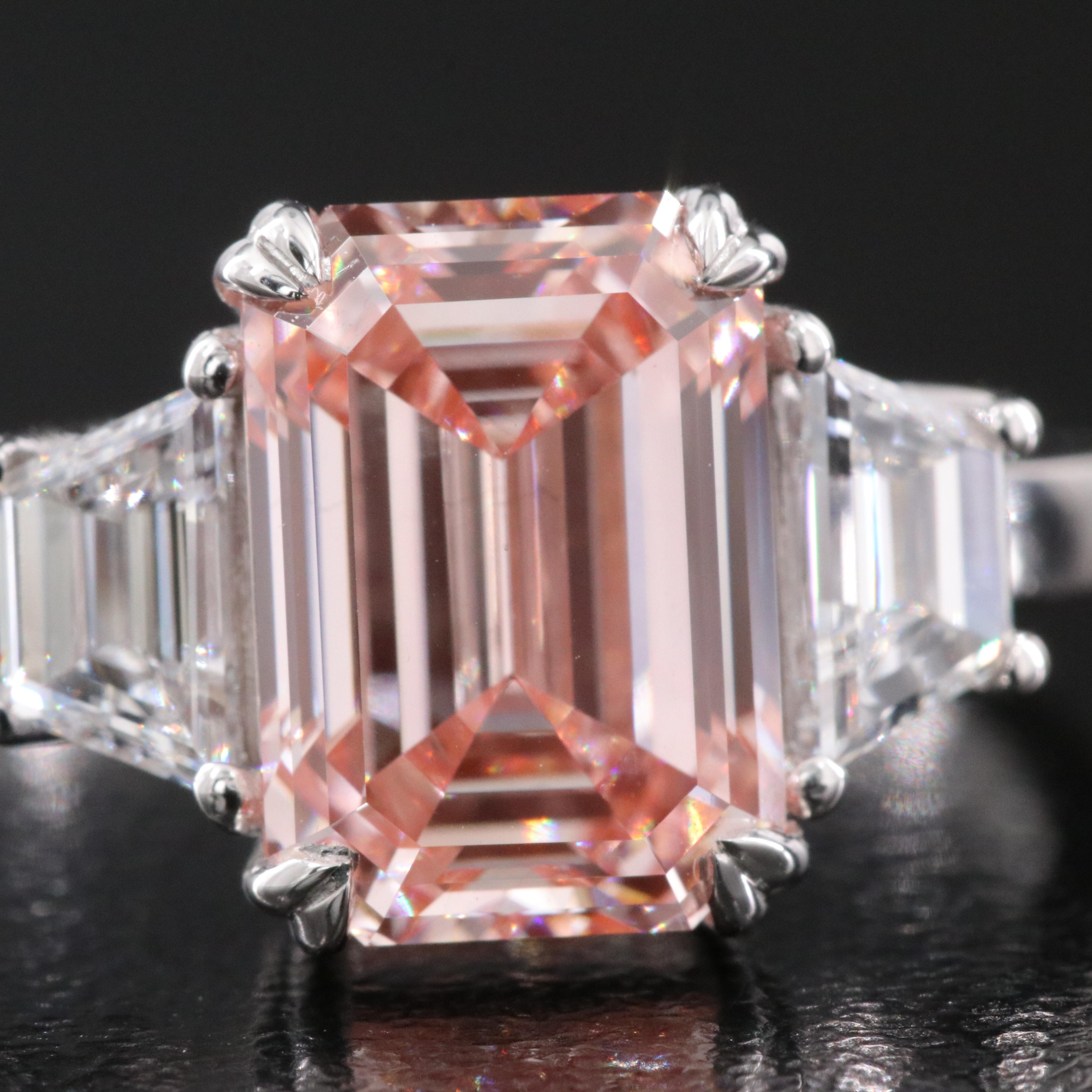 14K 3.98 CTW Lab Grown Diamond Ring with Fancy Pink Center and IGI Report