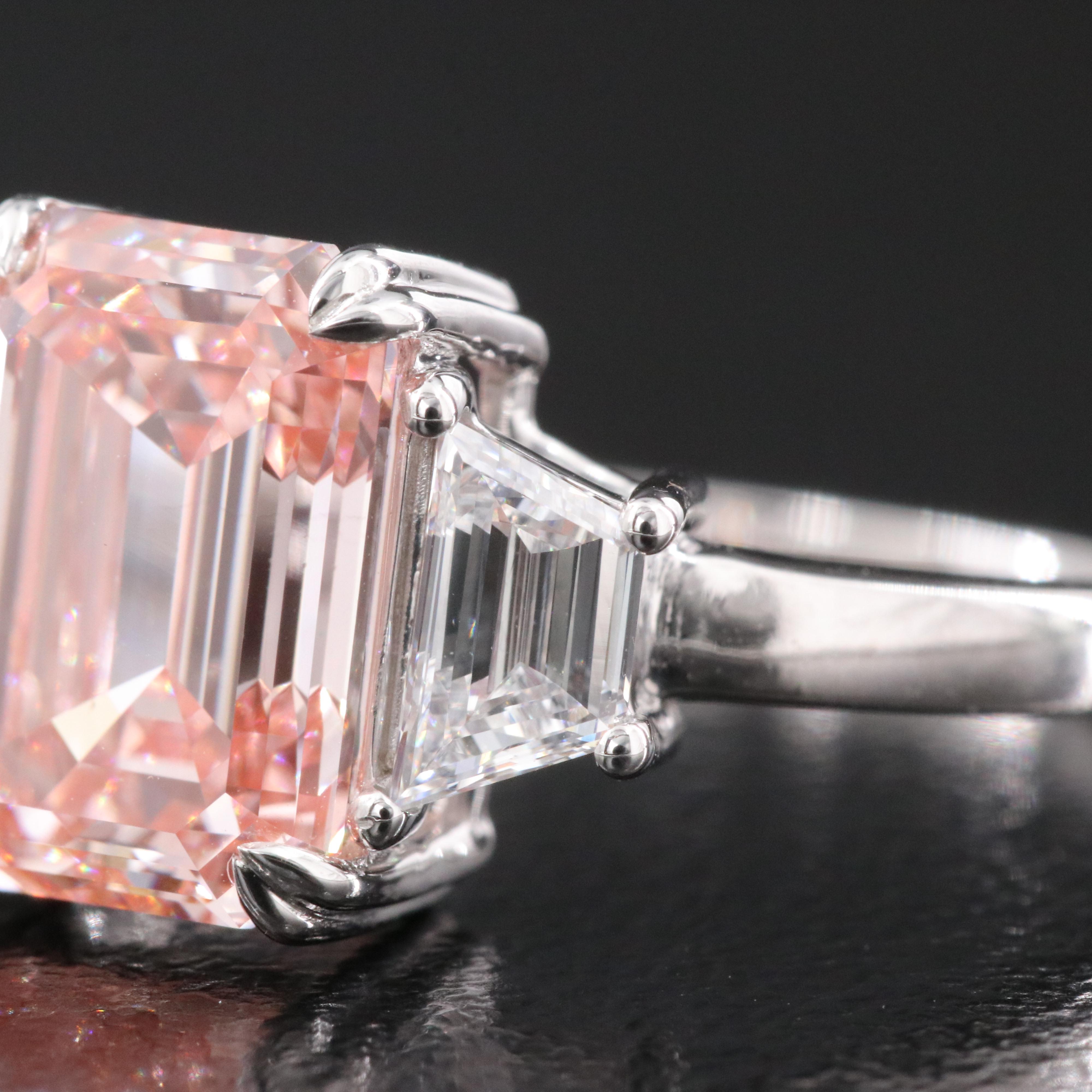 14K 3.98 CTW Lab Grown Diamond Ring with Fancy Pink Center and IGI Report