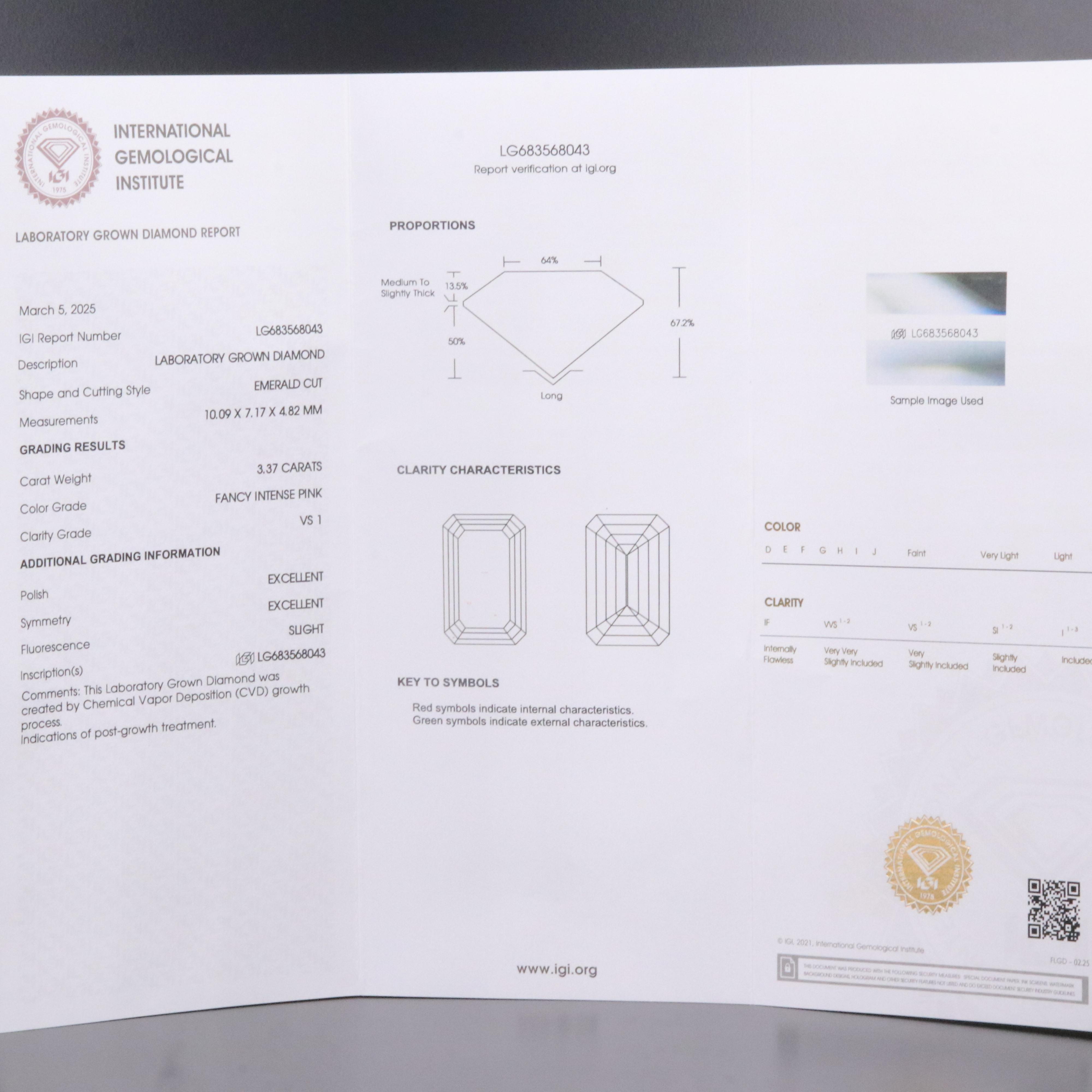 14K 3.98 CTW Lab Grown Diamond Ring with Fancy Pink Center and IGI Report