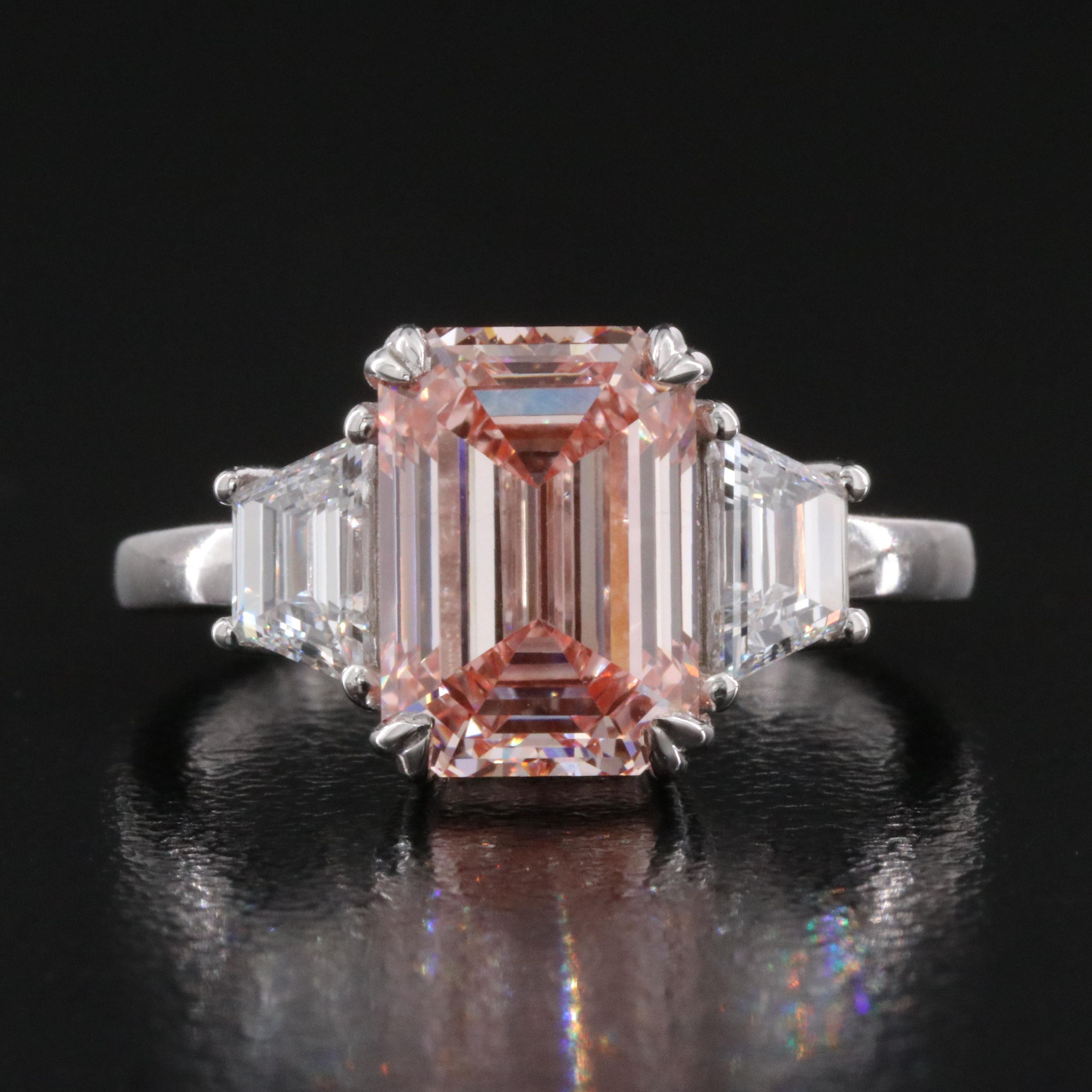 14K 3.98 CTW Lab Grown Diamond Ring with Fancy Pink Center and IGI Report