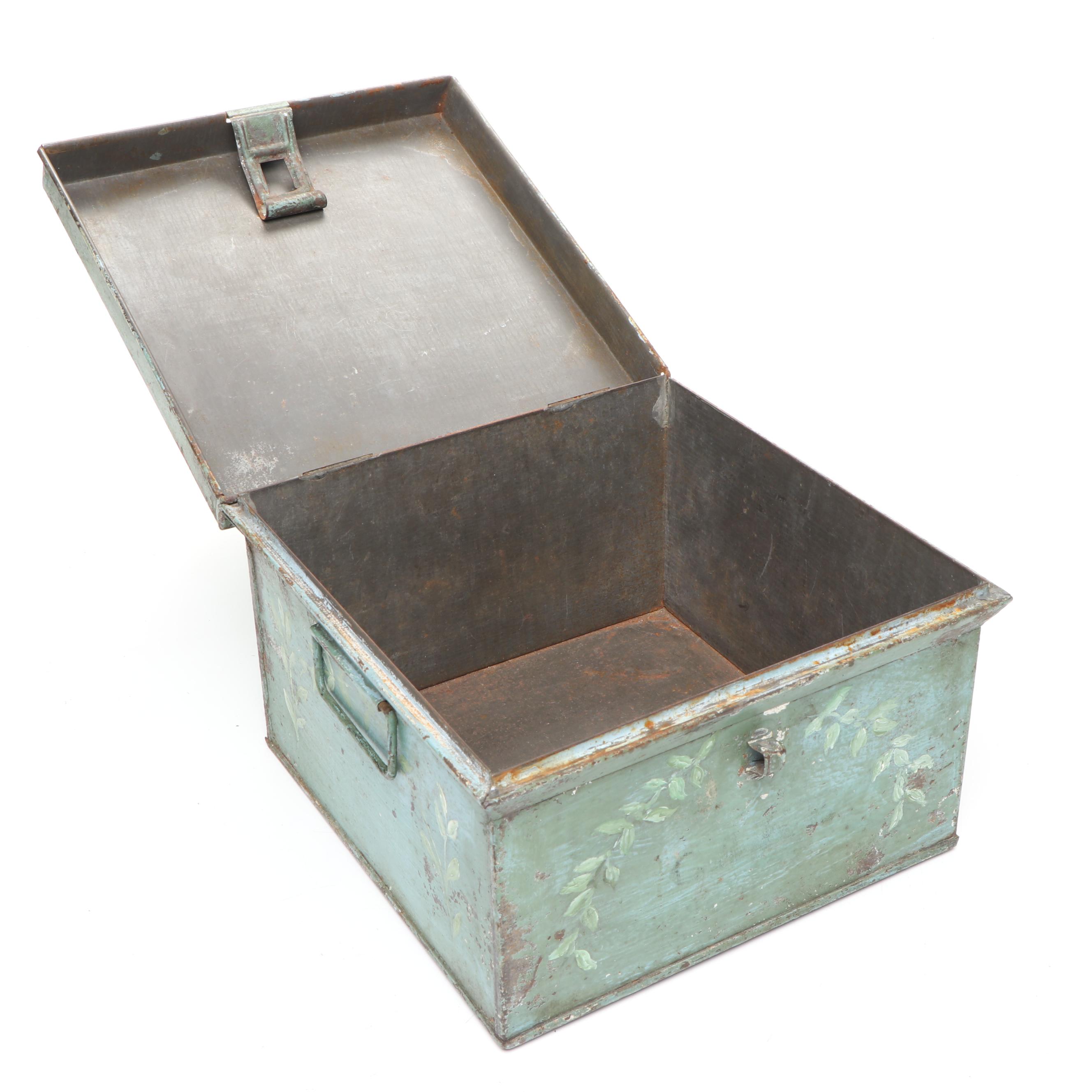 Folk Art Style Hobbiest Hand-Painted Fries Metal Bread Box with Bucket