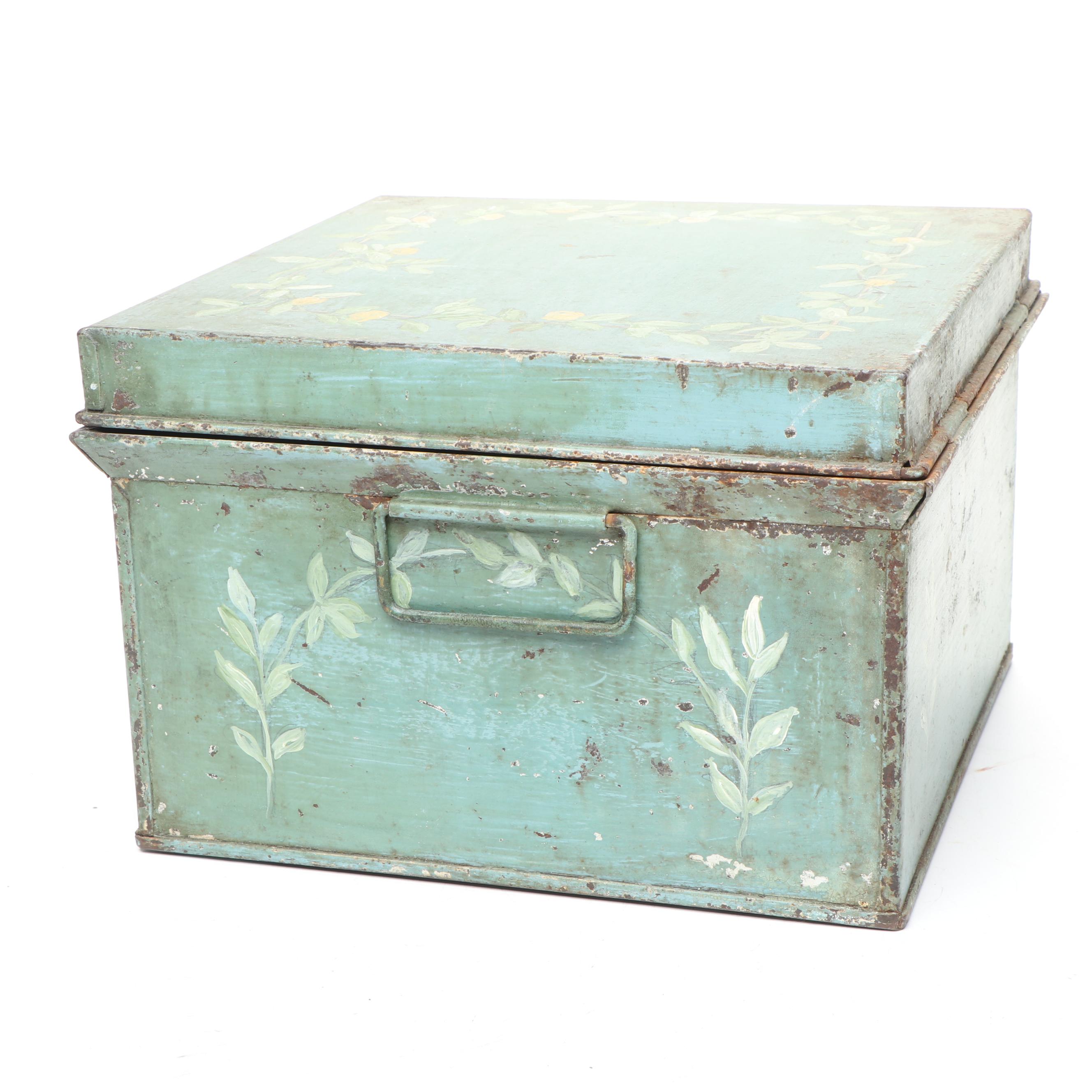 Folk Art Style Hobbiest Hand-Painted Fries Metal Bread Box with Bucket