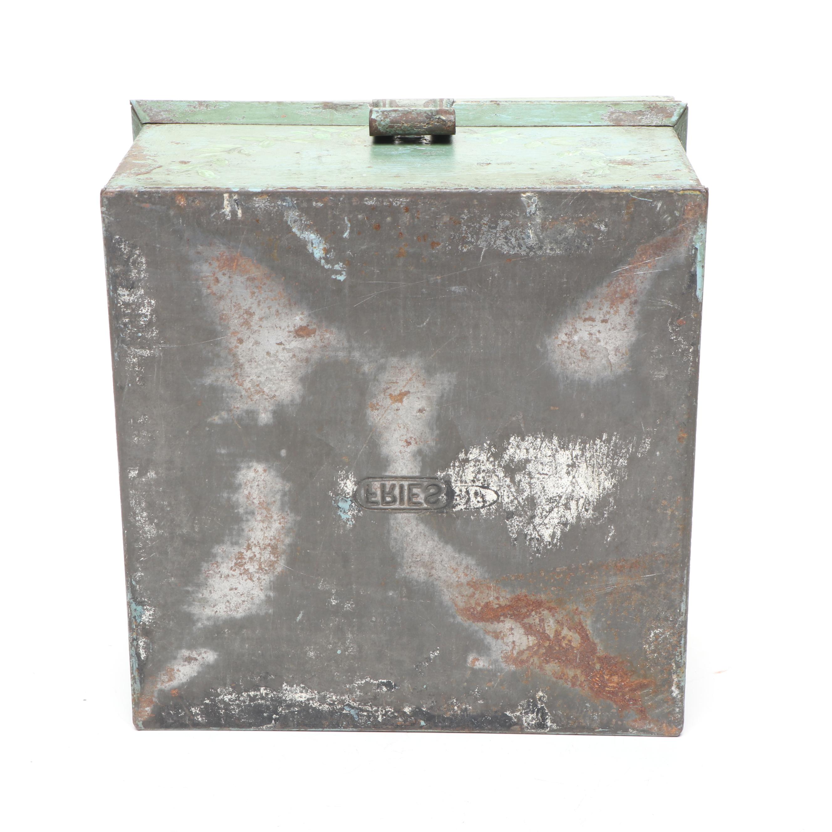 Folk Art Style Hobbiest Hand-Painted Fries Metal Bread Box with Bucket