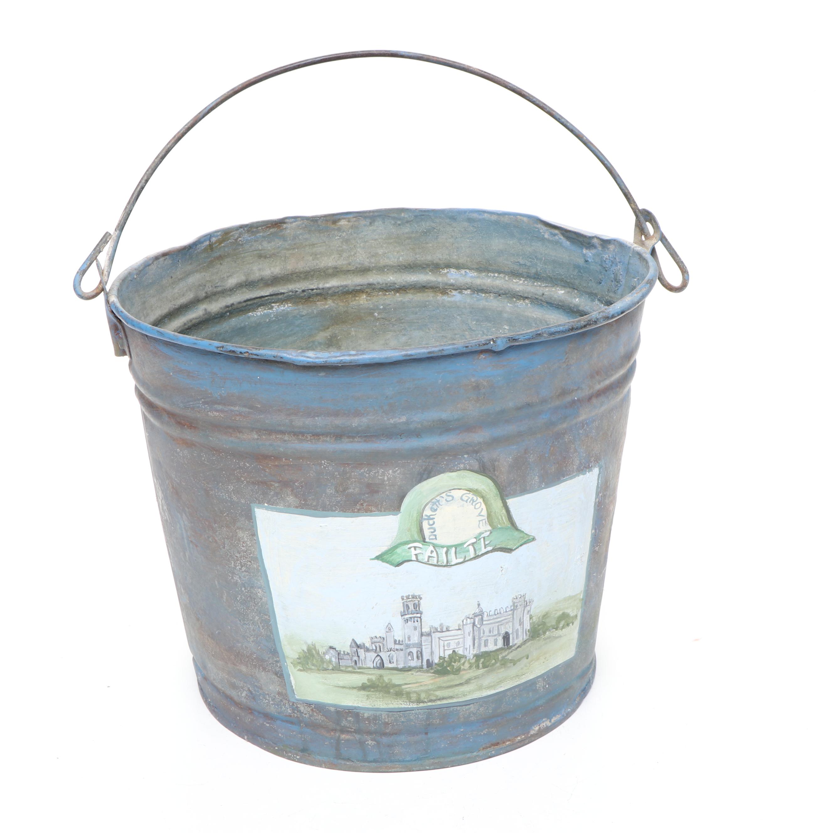 Folk Art Style Hobbiest Hand-Painted Fries Metal Bread Box with Bucket