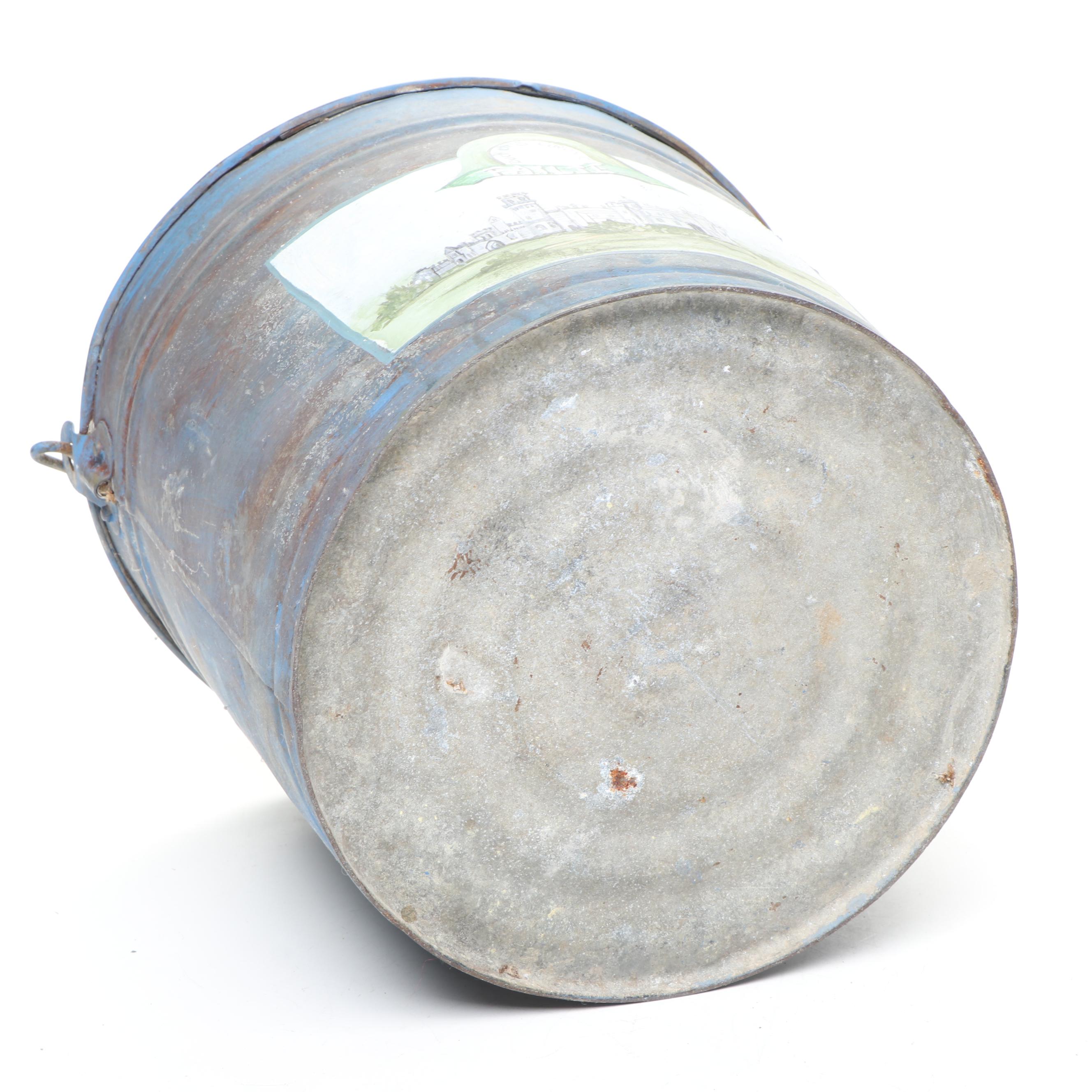 Folk Art Style Hobbiest Hand-Painted Fries Metal Bread Box with Bucket