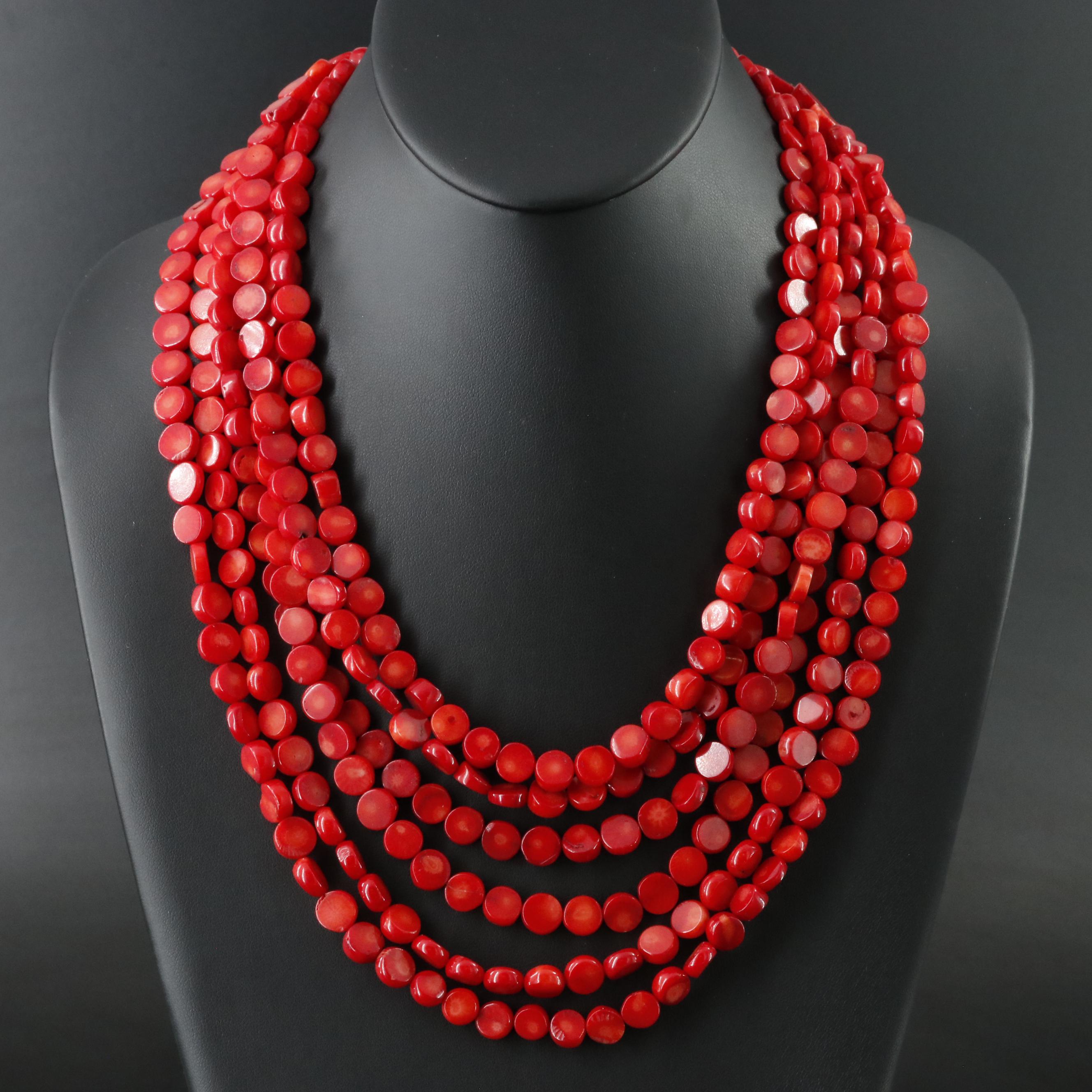 Tiered Coral Necklace with Sterling Clasp
