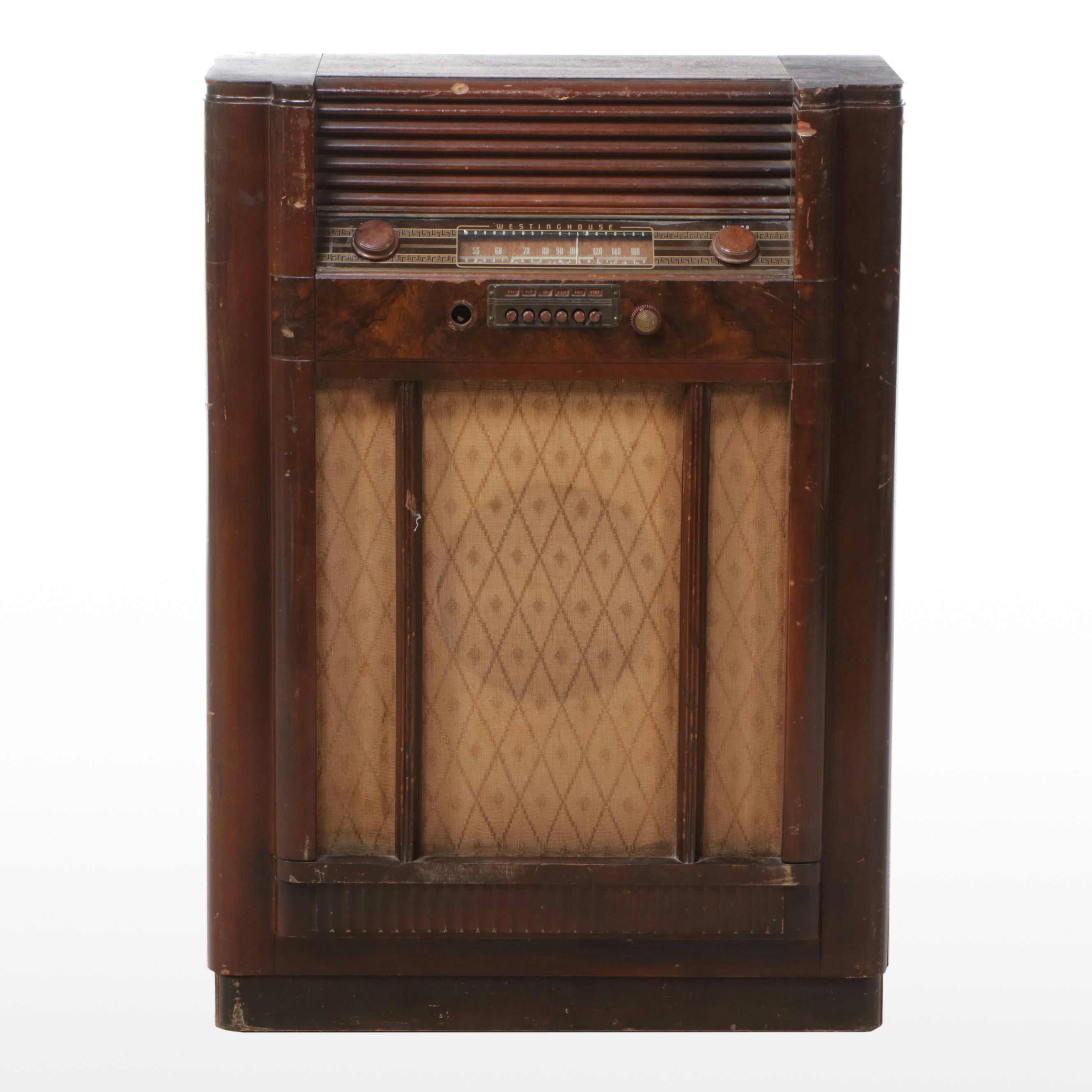 Westinghouse Console Burlwood and Bakelite Floor Model Radio