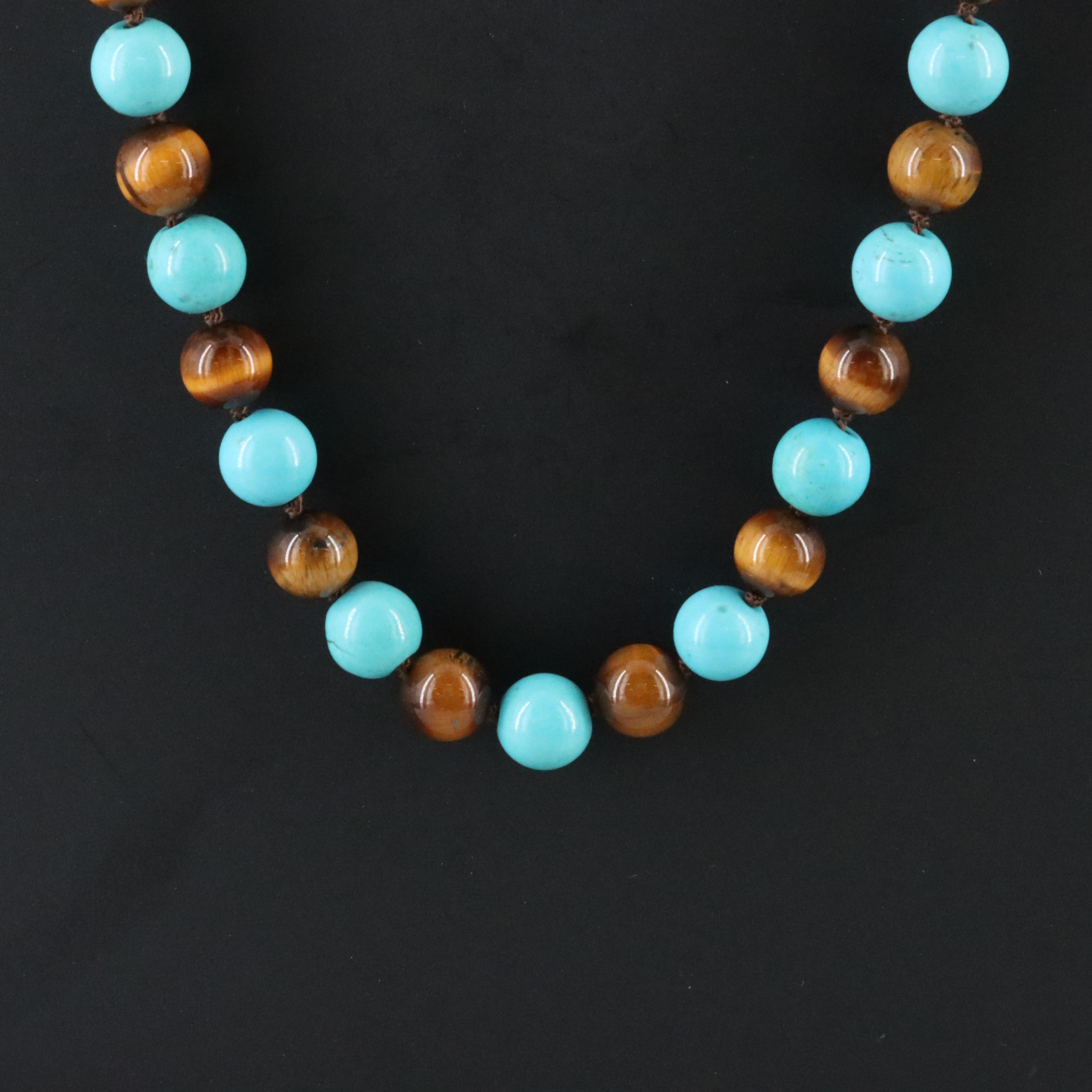Tiger's Eye and Magnesite Bead Necklace with Sterling Clasp