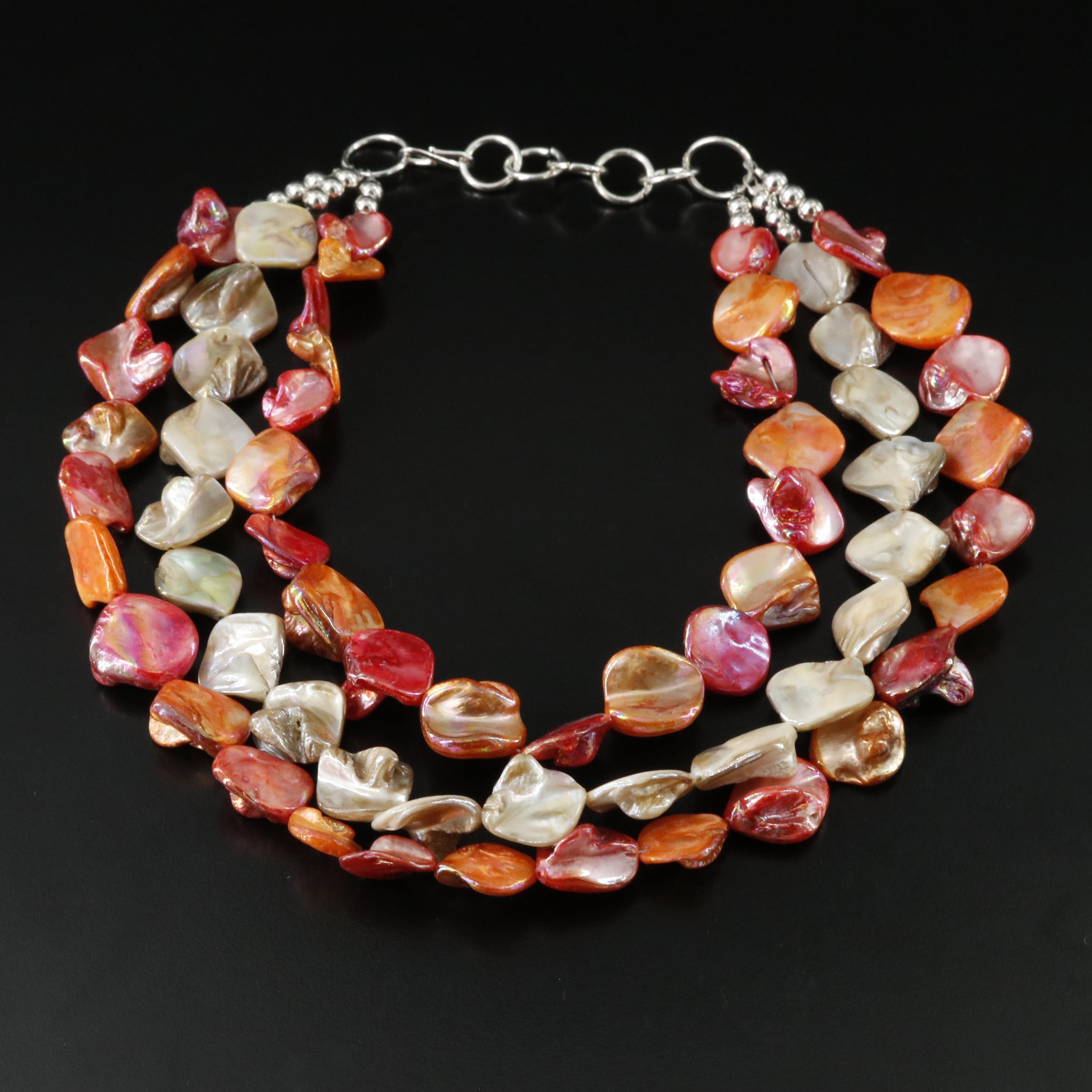 Shell Triple-Strand Necklace with Sterling Clasp