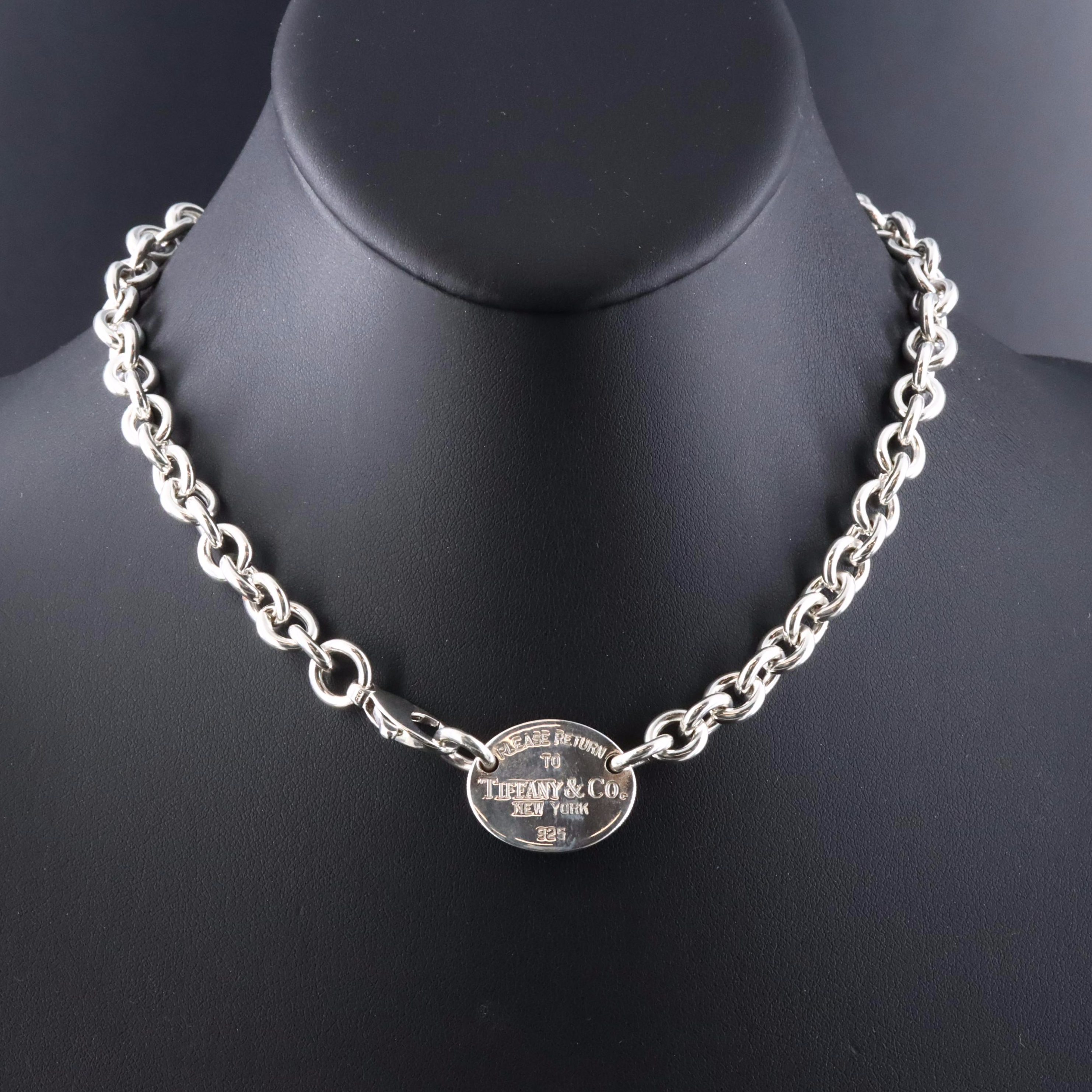Tiffany & Co. Return to Tiffany Sterling Oval Tag Collar Necklace