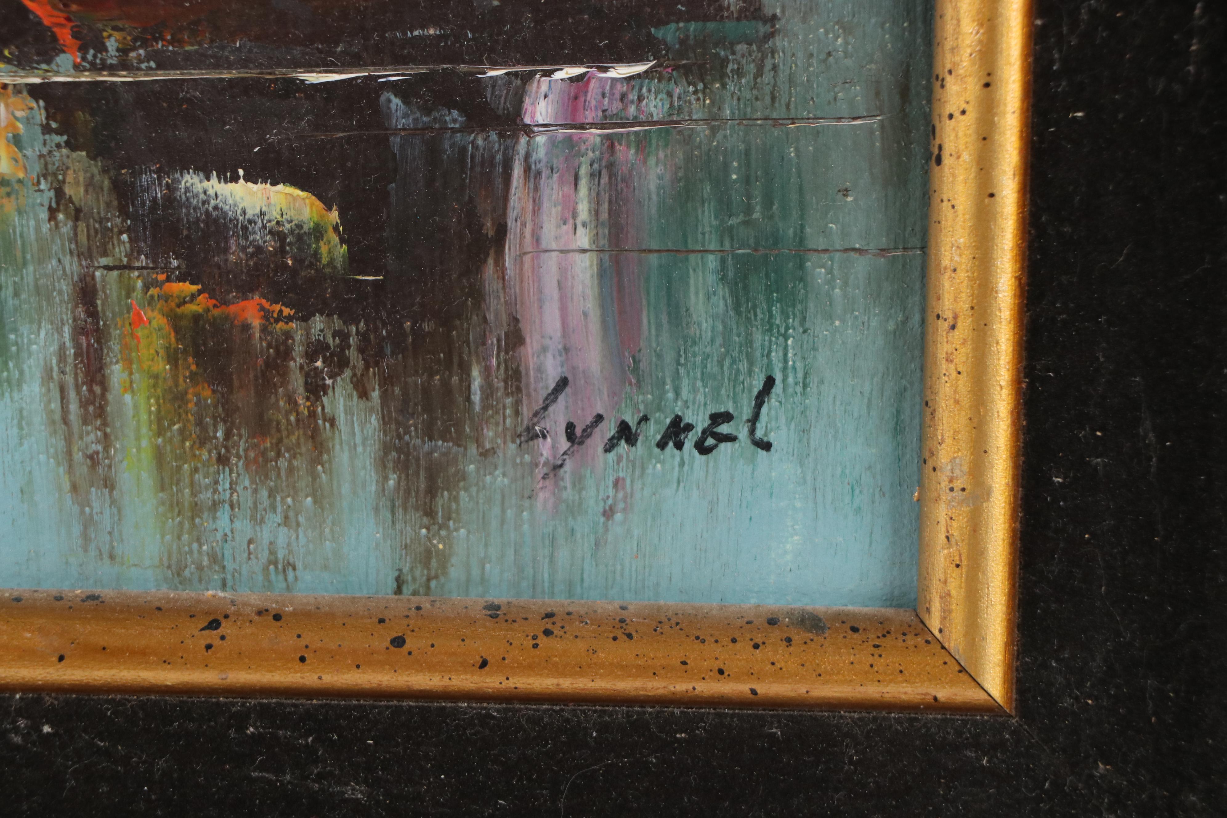 Oil Painting of East Asian Harbor Scene, Mid-20th Century