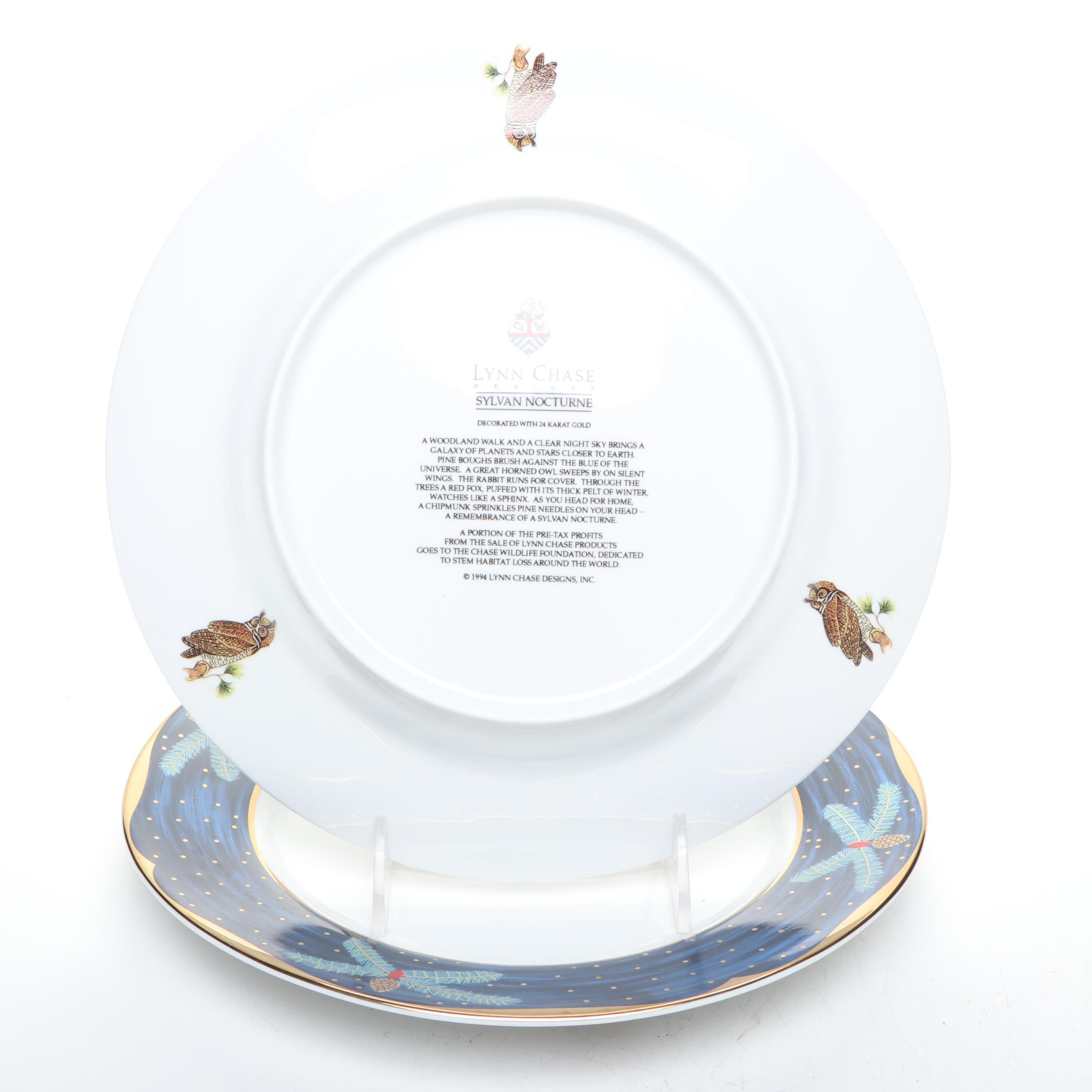 Lynn Chase "Sylvan Nocturne" 24K Gold Decorated Porcelain Mugs and Plates
