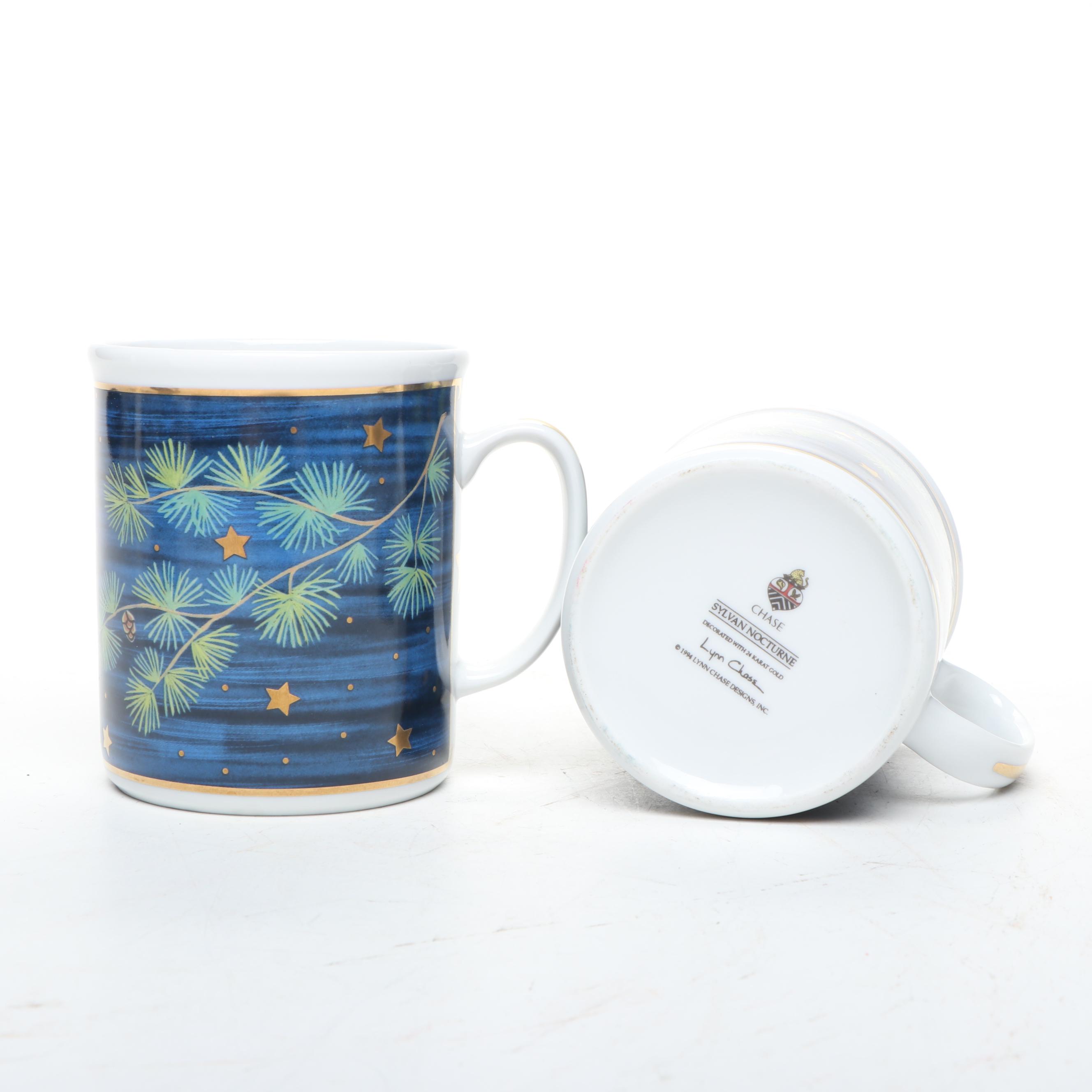 Lynn Chase "Sylvan Nocturne" 24K Gold Decorated Porcelain Mugs and Plates