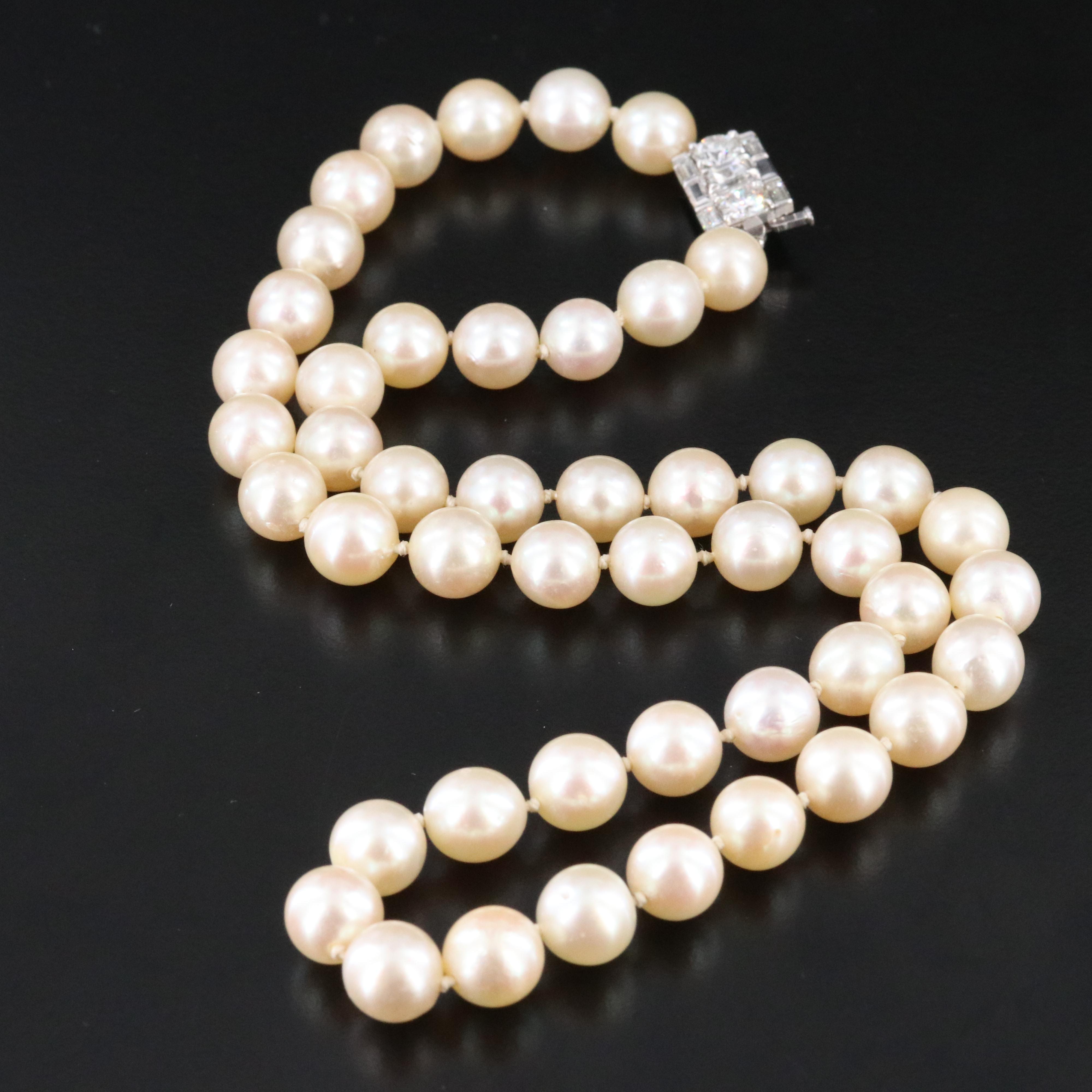 Pearl Necklace with 14K 1.21 CTW Diamond Clasp
