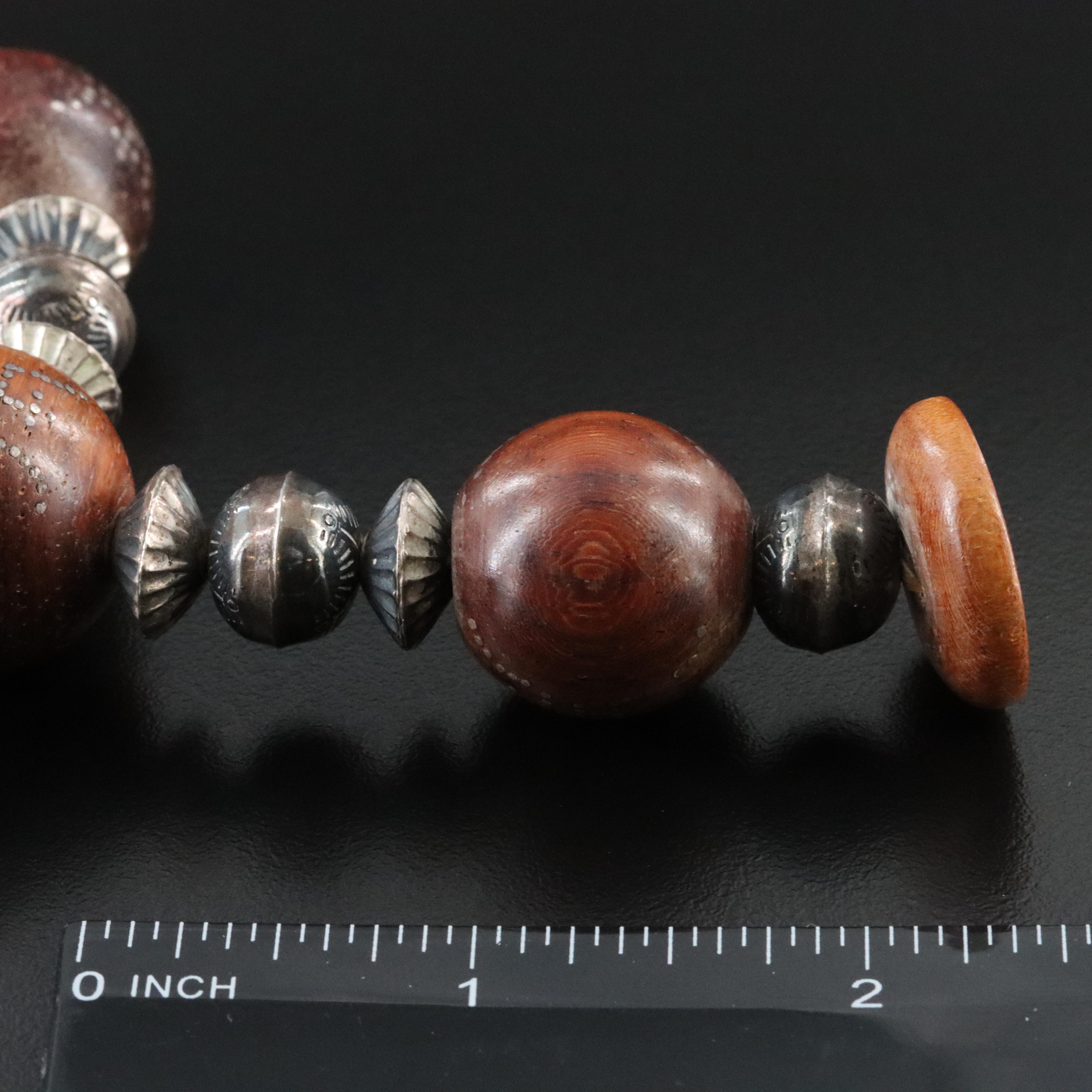 Chinese Wood "Good Fortune", 800 Silver and Sterling Bead Assemblage Necklace