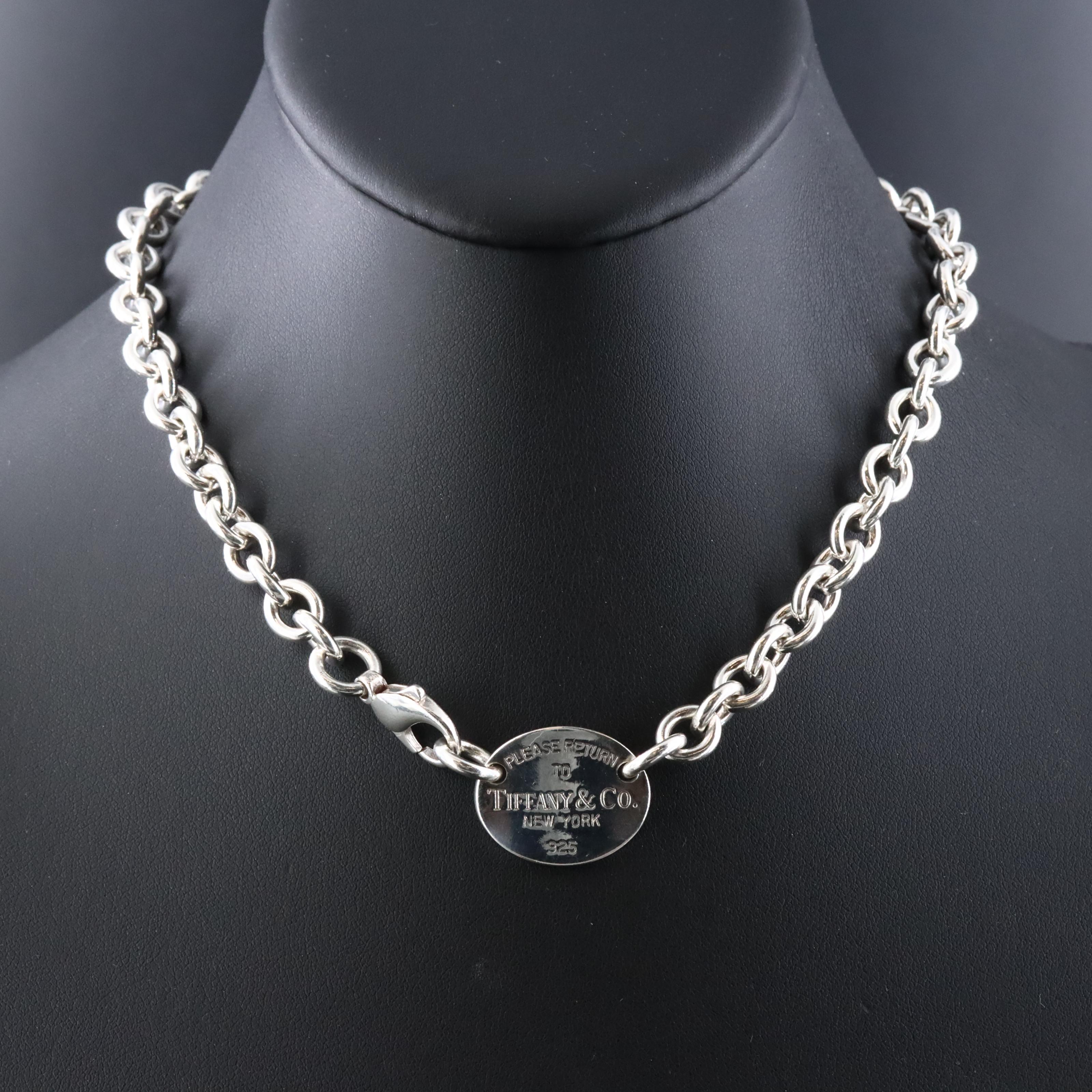 Tiffany & Co. Return to Tiffany Sterling Oval Tag Collar Necklace