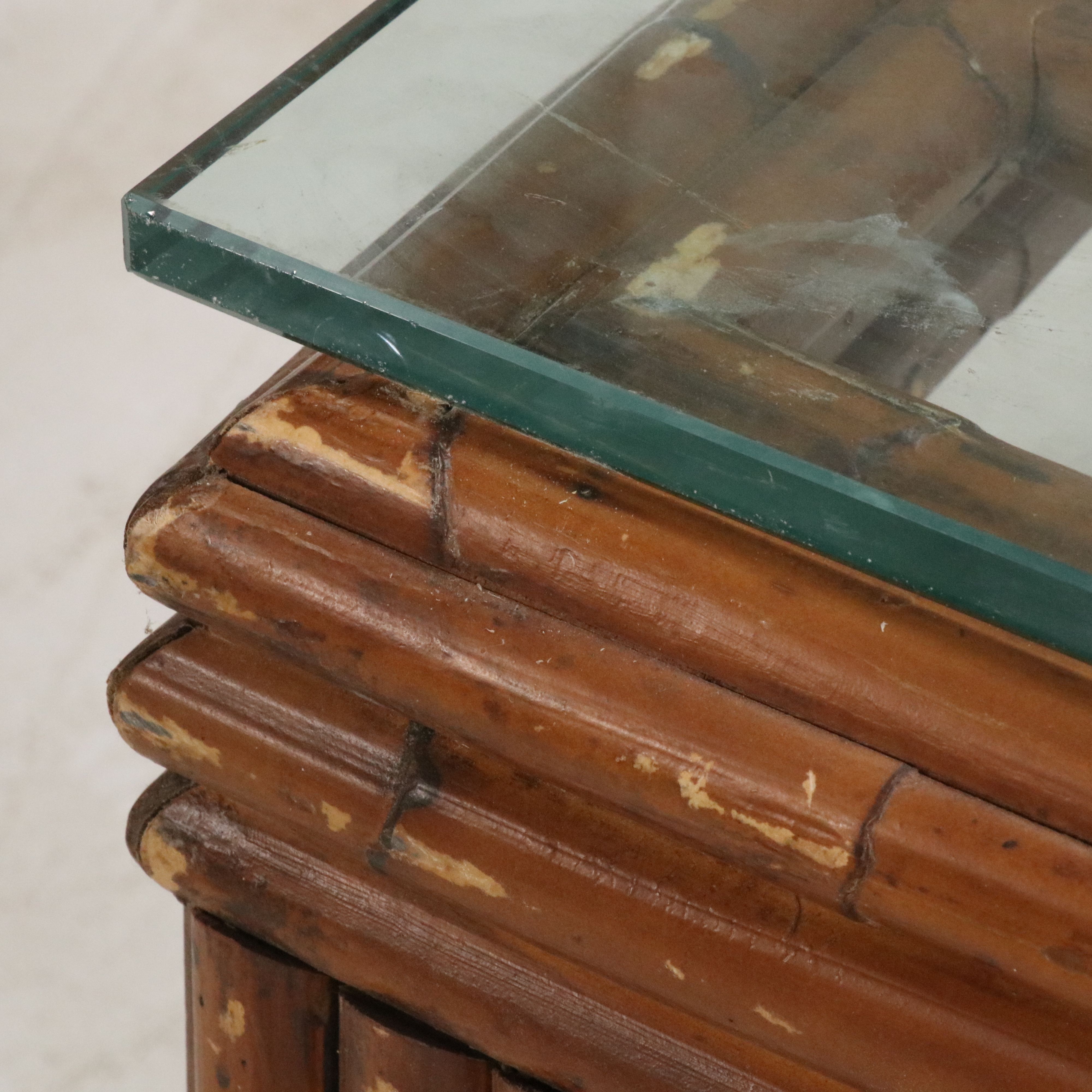 Bamboo Turned Glass-Top Dining Table
