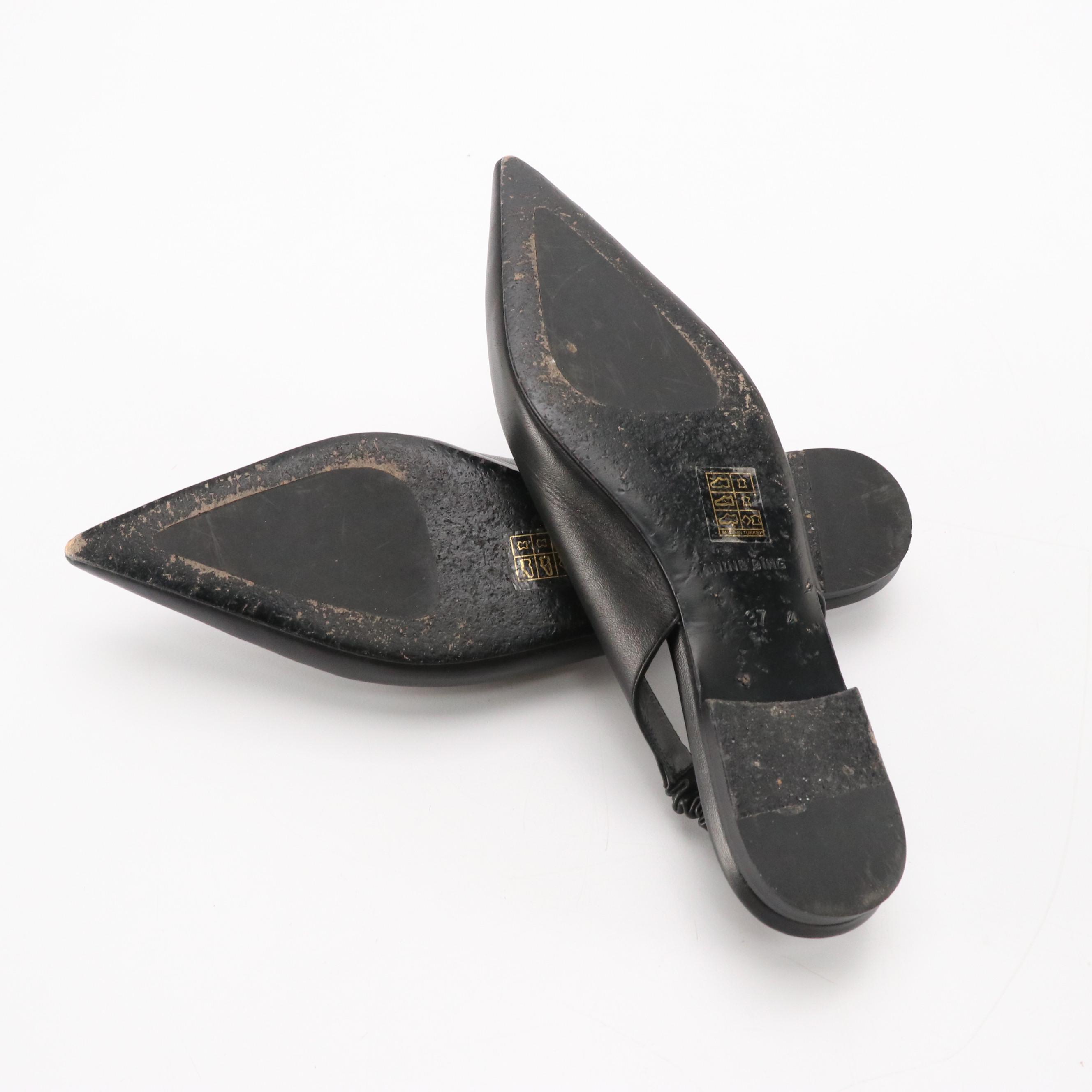 Anine Bing Slingback Flats in Black Leather with Tod's Patent Leather Wedges