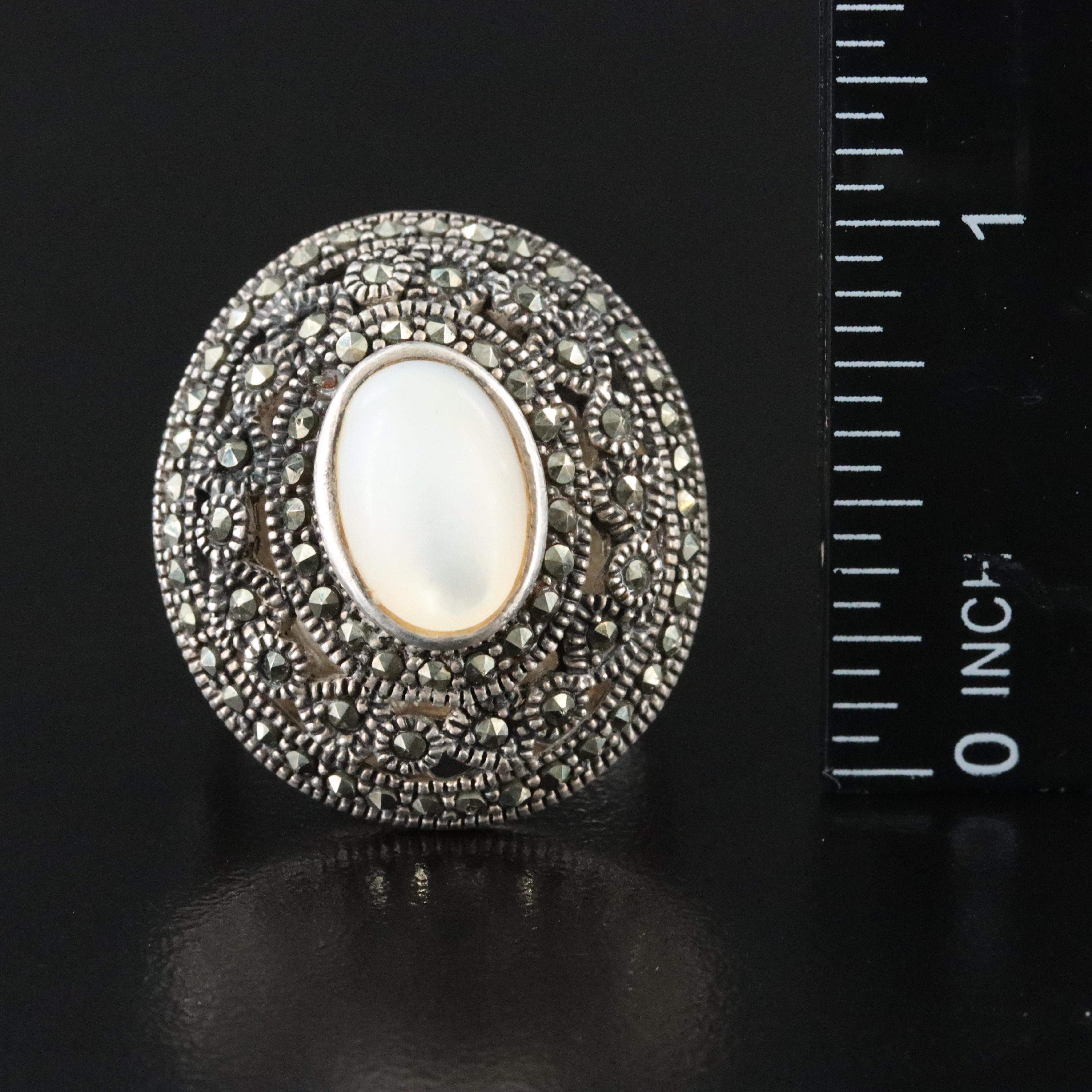 Sterling Mother-of-Pearl and Marcasite Ring