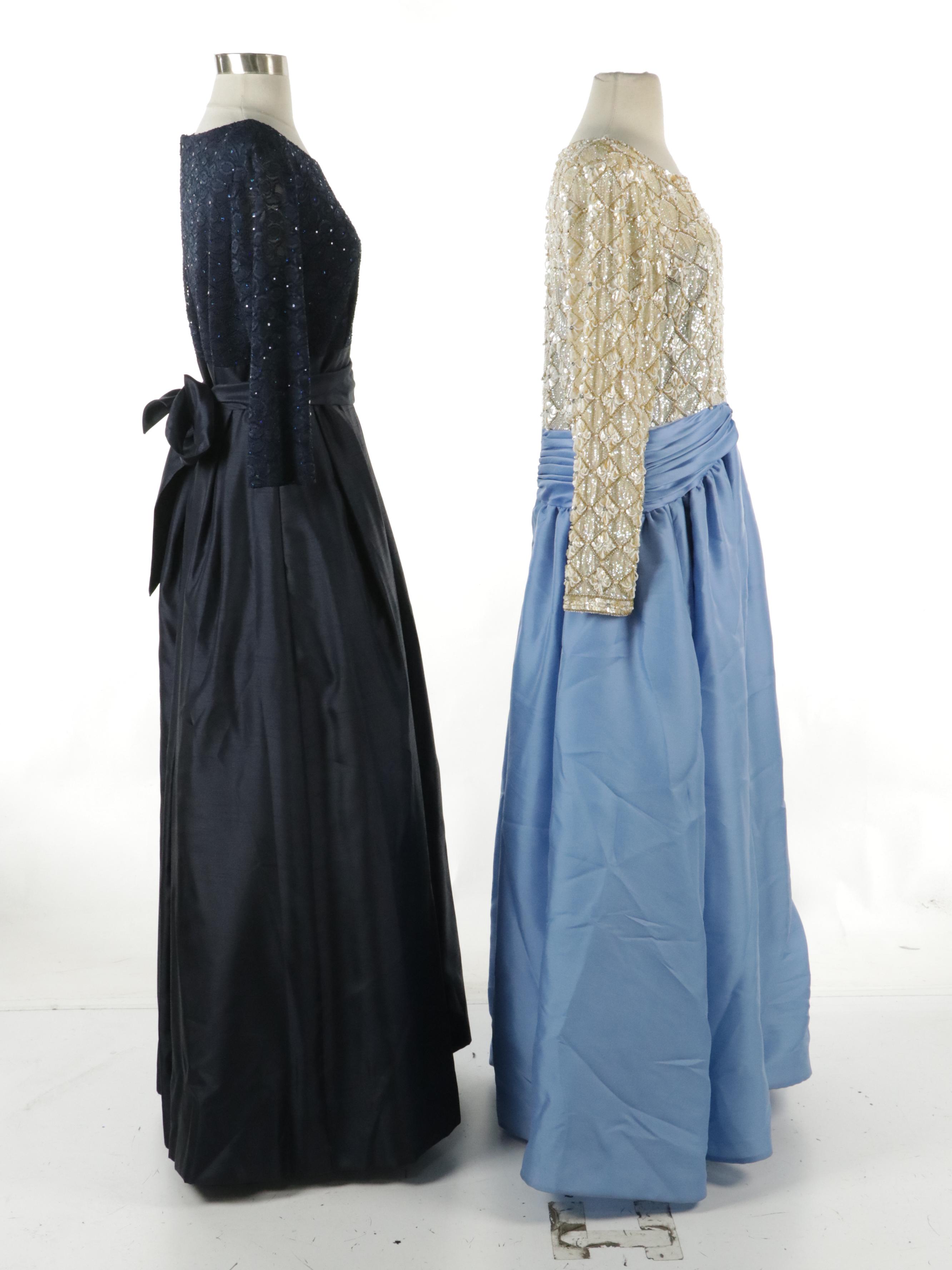 Jessica Howard Embellished Pleated Gown and George F. Couture Vintage Gown