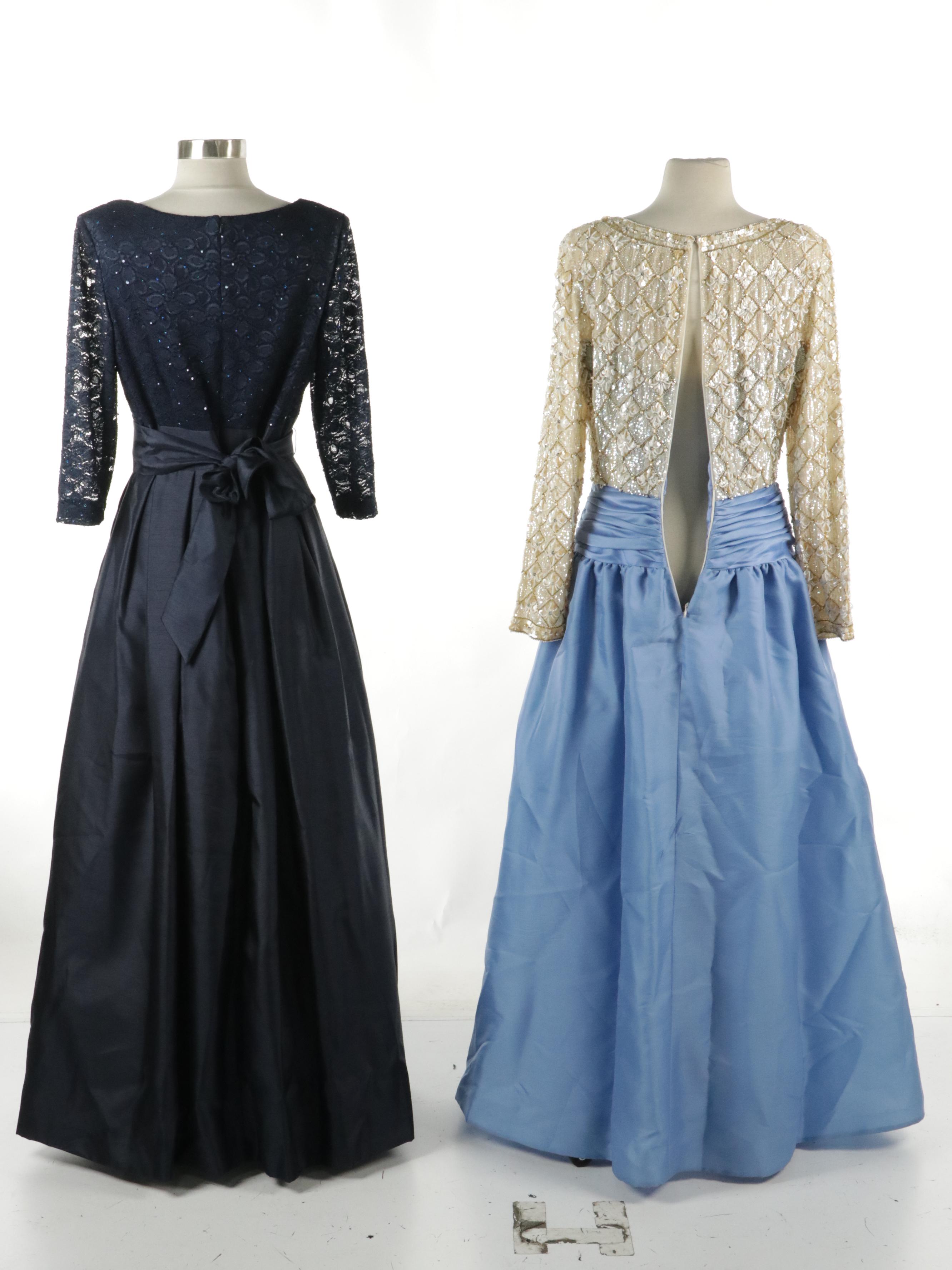Jessica Howard Embellished Pleated Gown and George F. Couture Vintage Gown