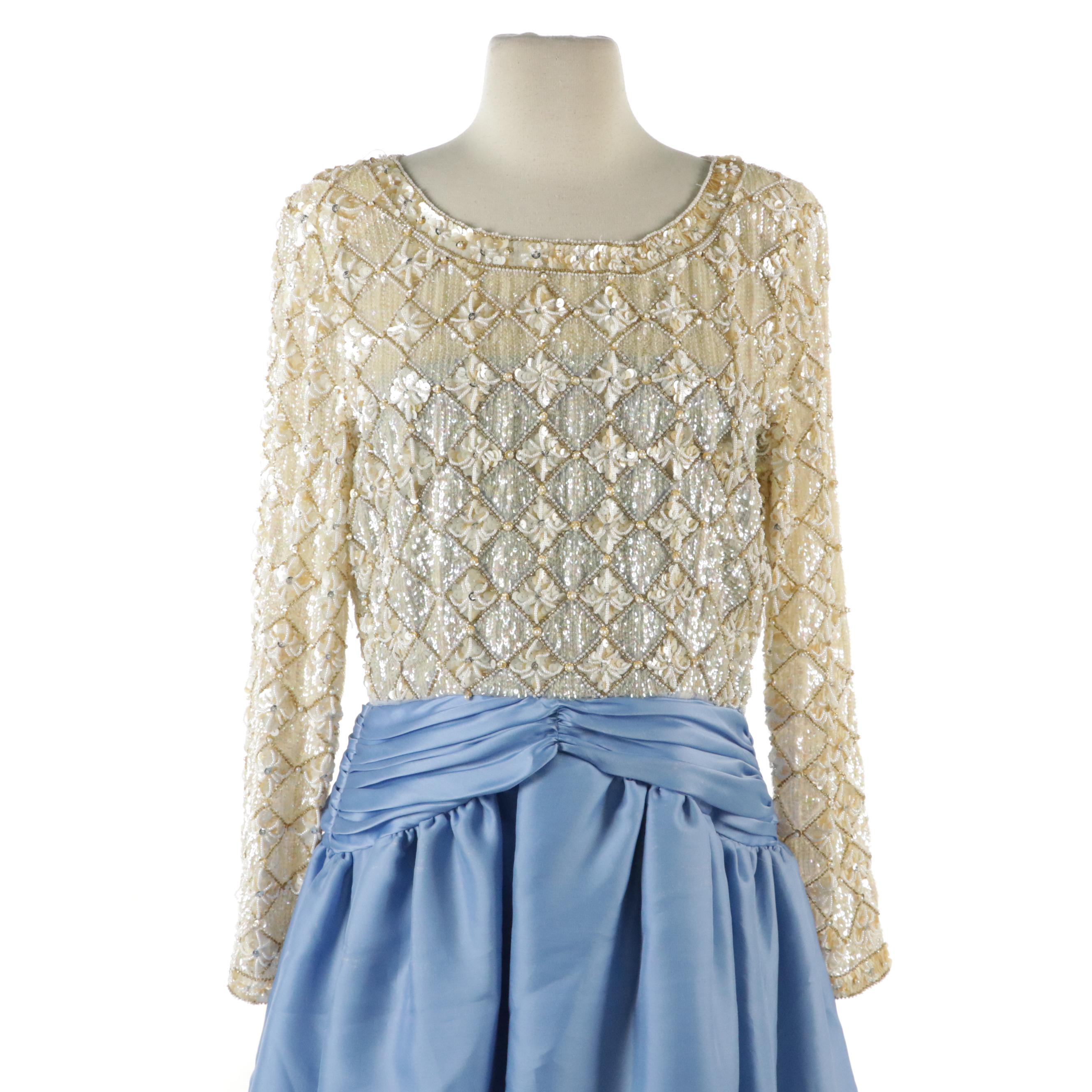 Jessica Howard Embellished Pleated Gown and George F. Couture Vintage Gown