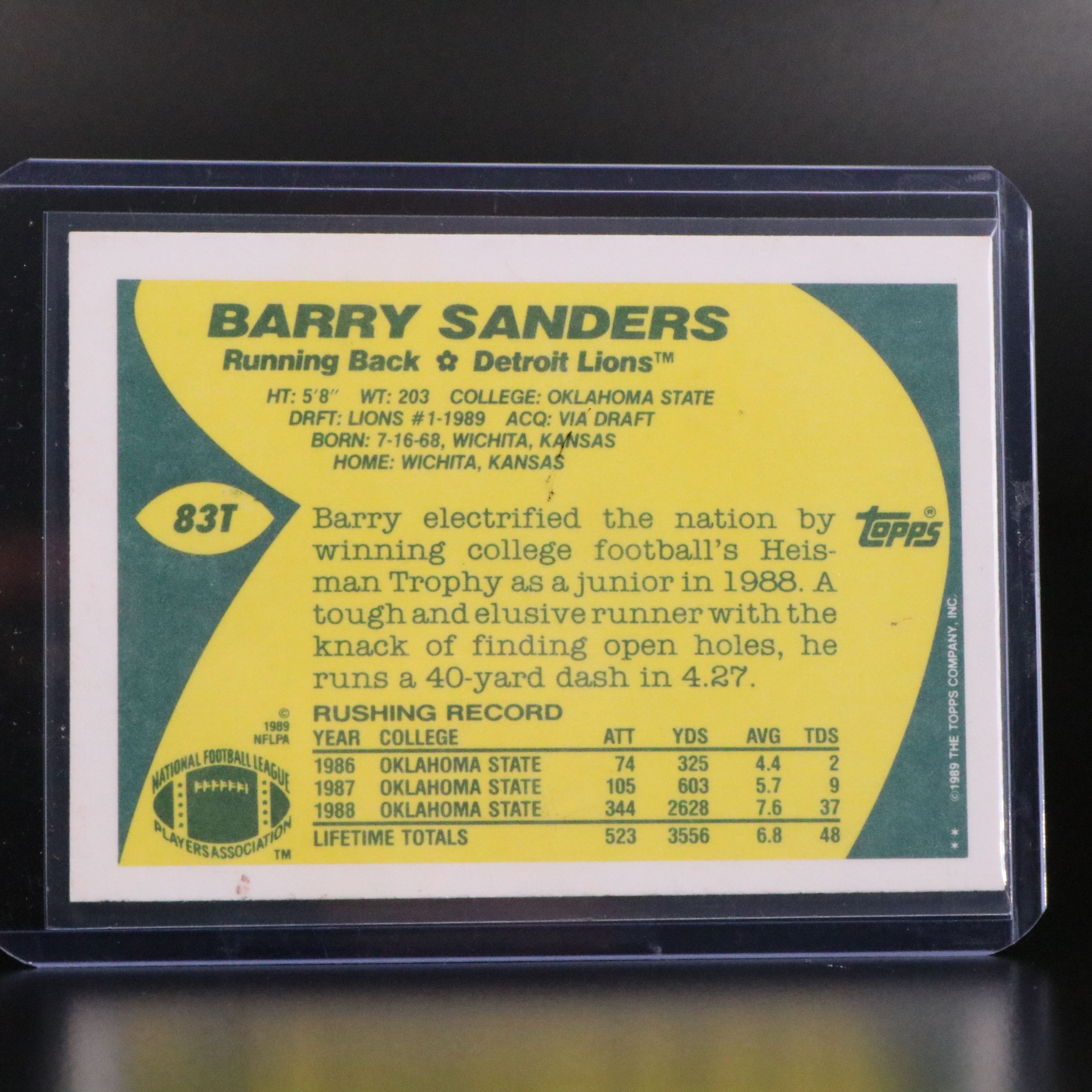 1989 Topps Traded Barry Sanders Detroit Lions Rookie Football Card