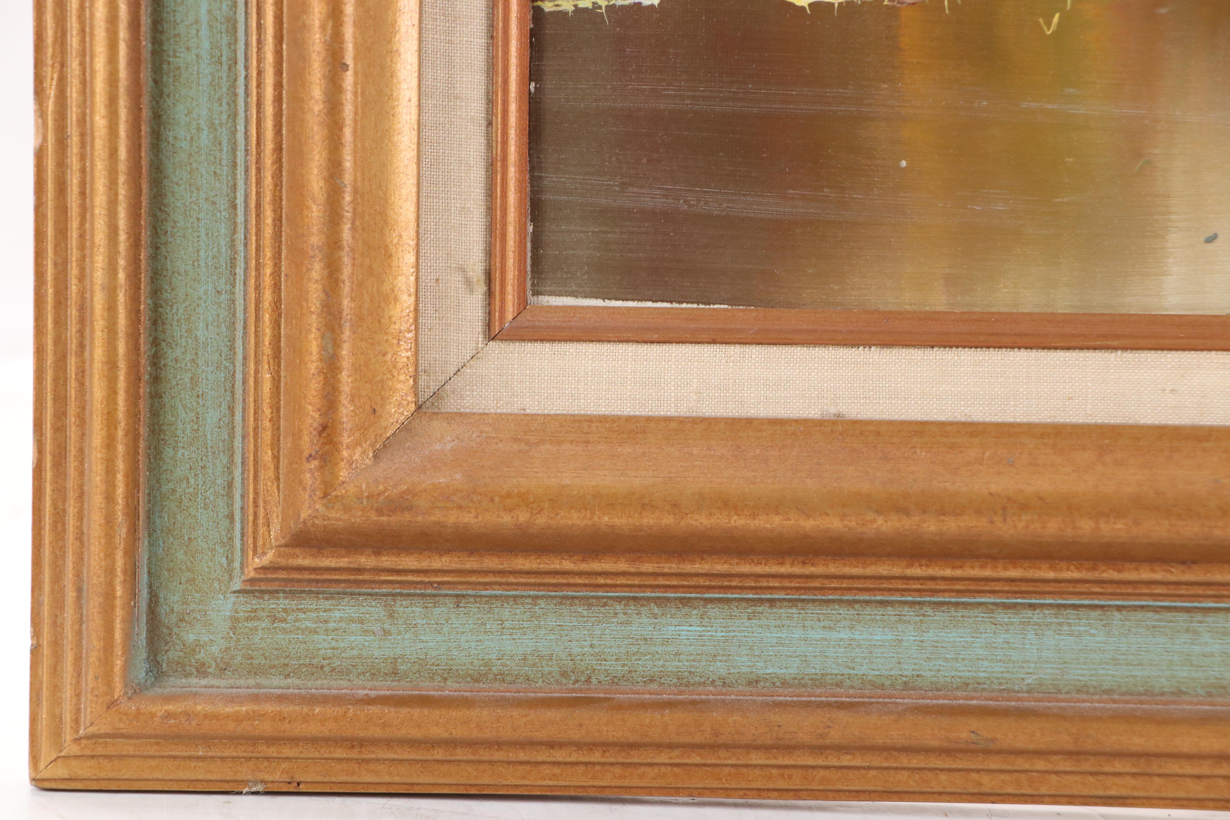 Oil Painting of Alpine Village On a Stream, Mid-20th Century