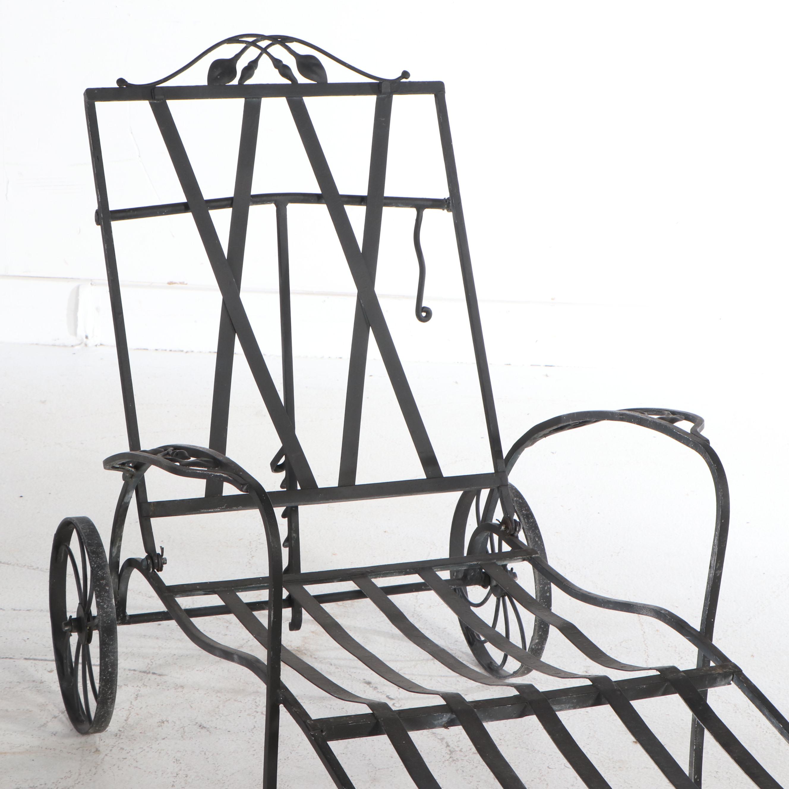 Wrought Iron Chaise Lounge and Matching Side Table