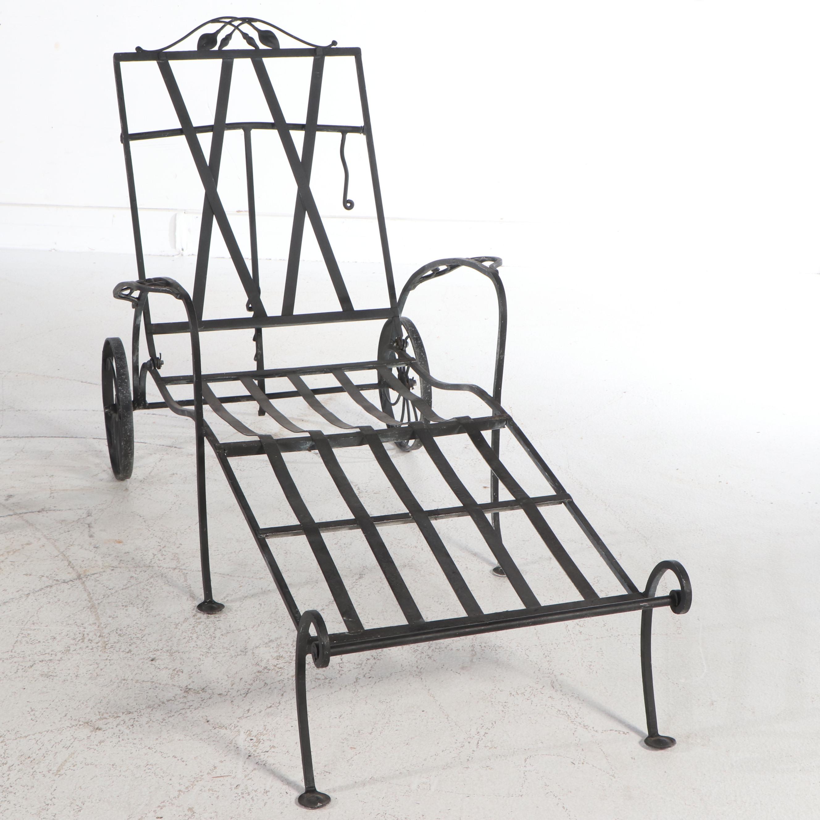 Wrought Iron Chaise Lounge and Matching Side Table