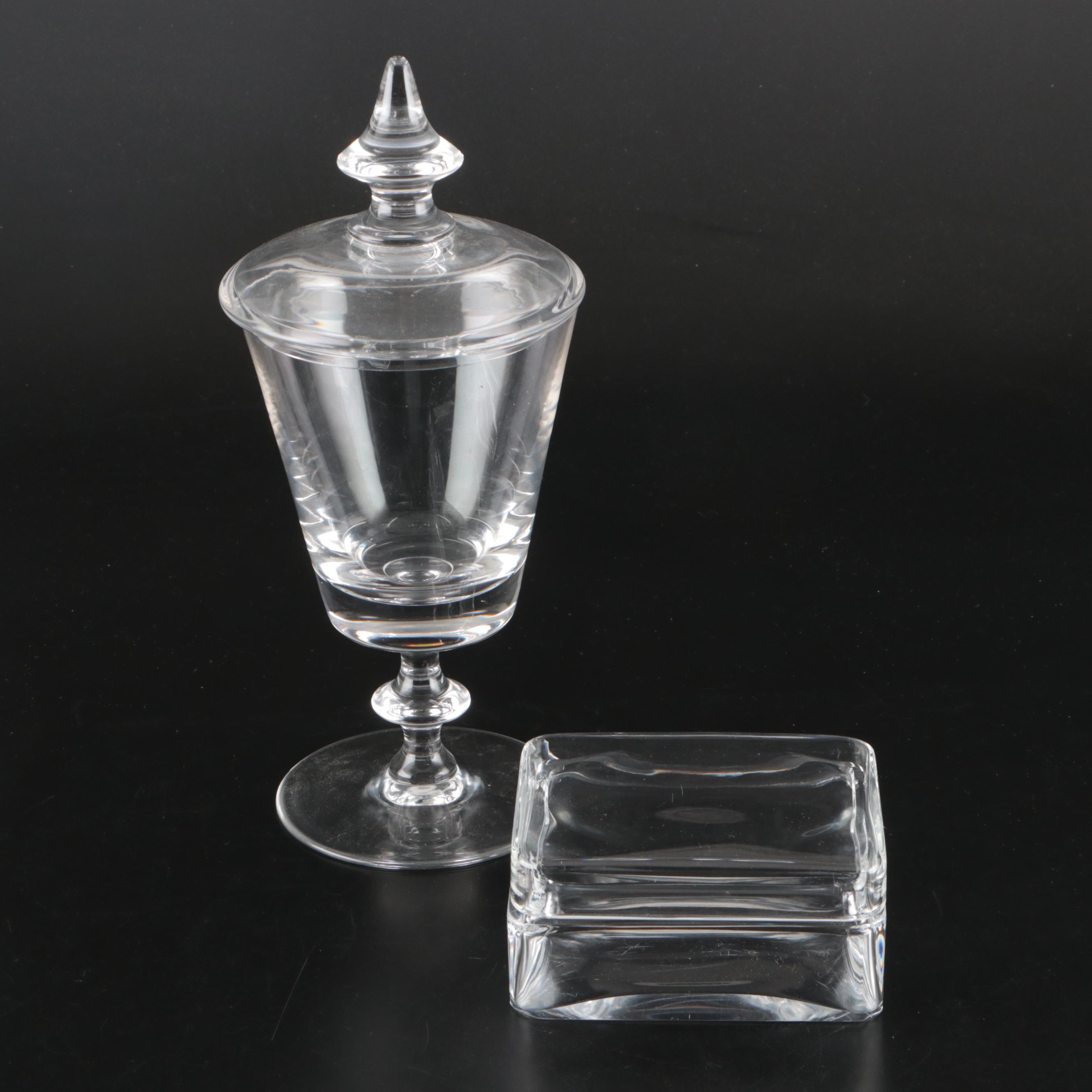 Baccarat Crystal Box and Val St. Lambert Crystal Candy Dish