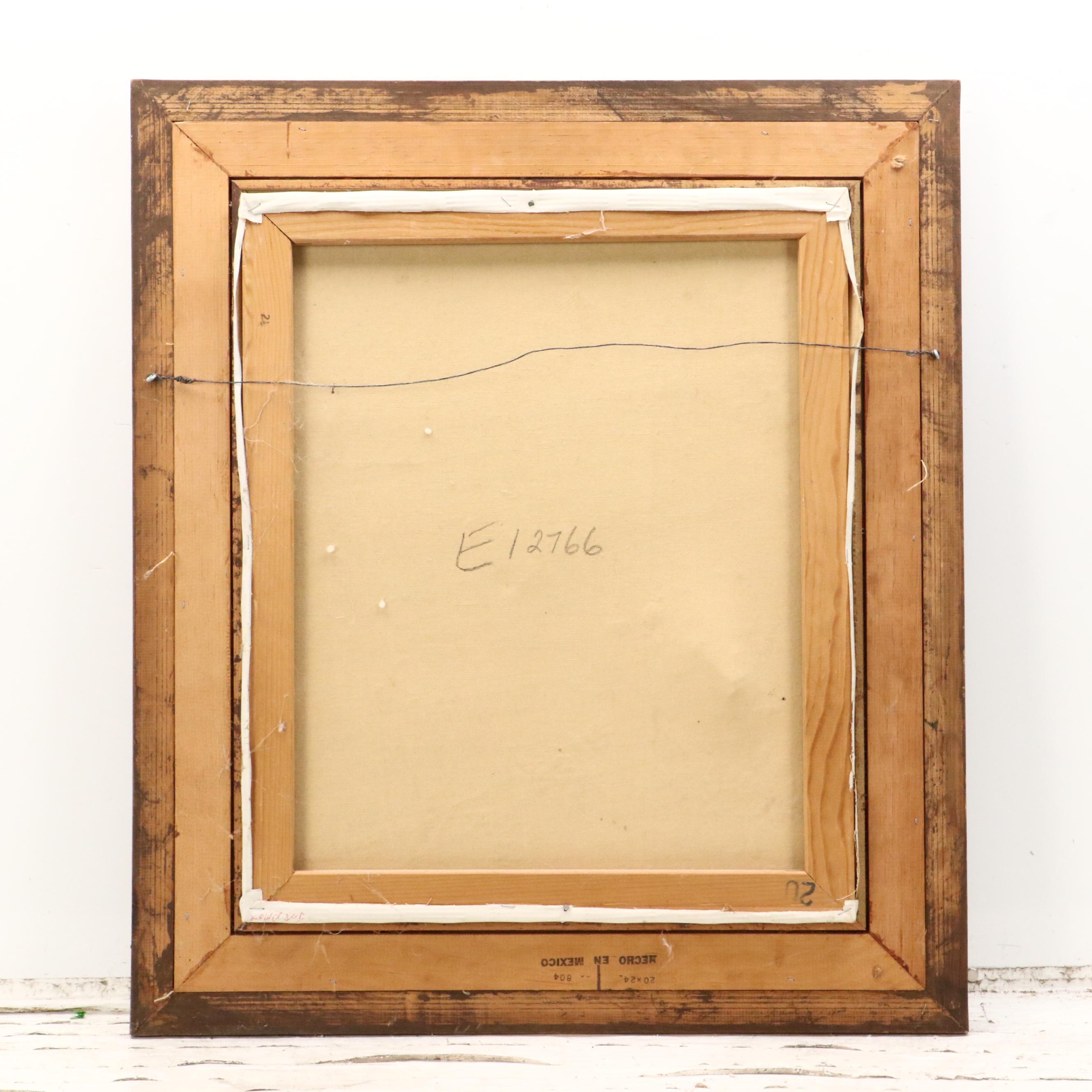 Oil Painting of European Street Scene, Mid-20th Century