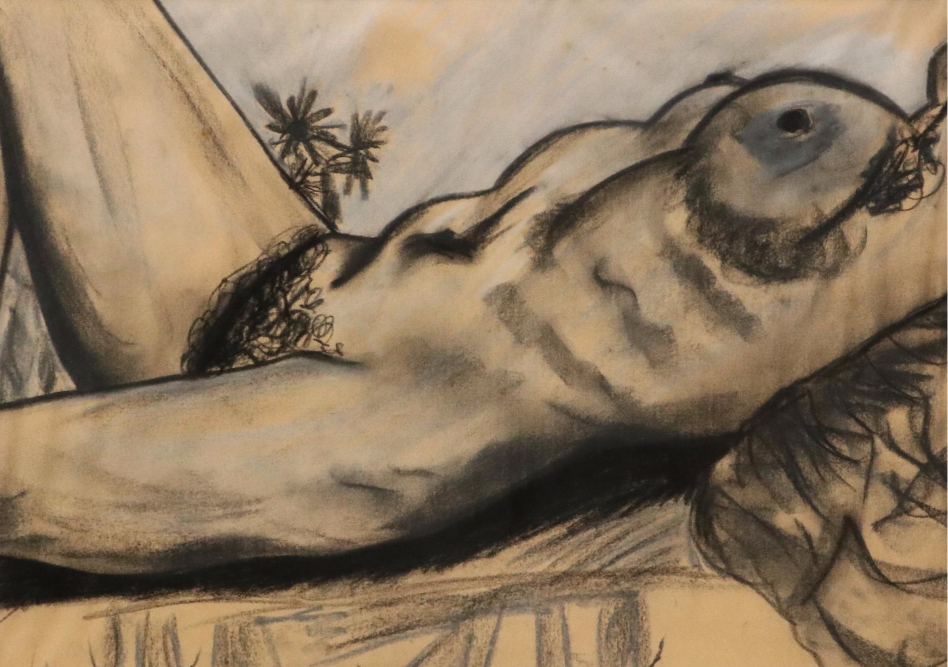 Pastel Drawing of Reclining Female Figure Landscape, Mid-to-Late 20th Century