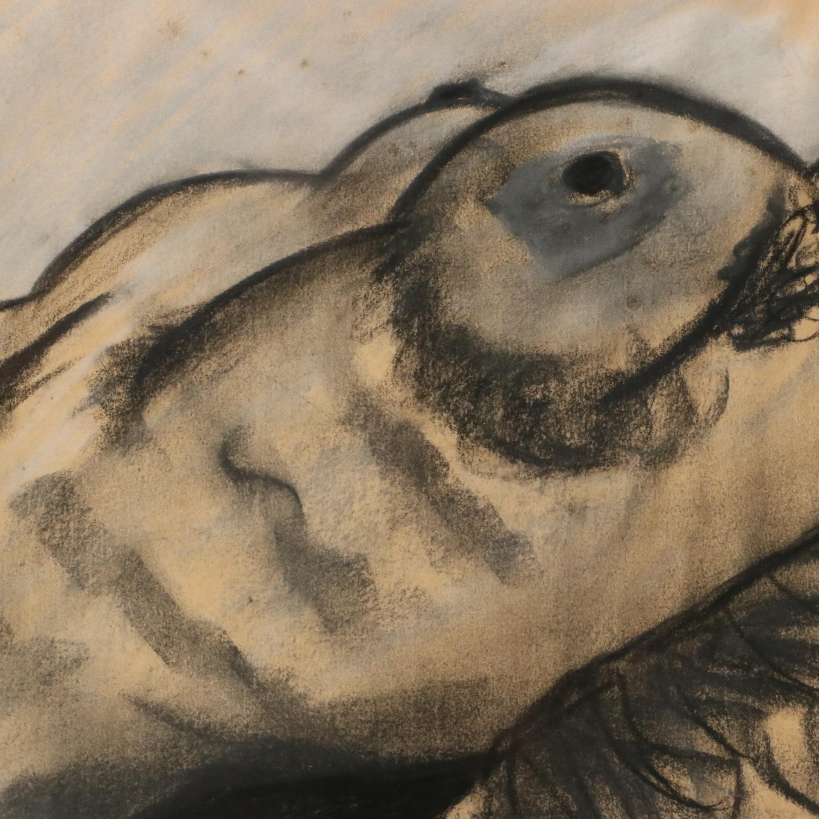 Pastel Drawing of Reclining Female Figure Landscape, Mid-to-Late 20th Century