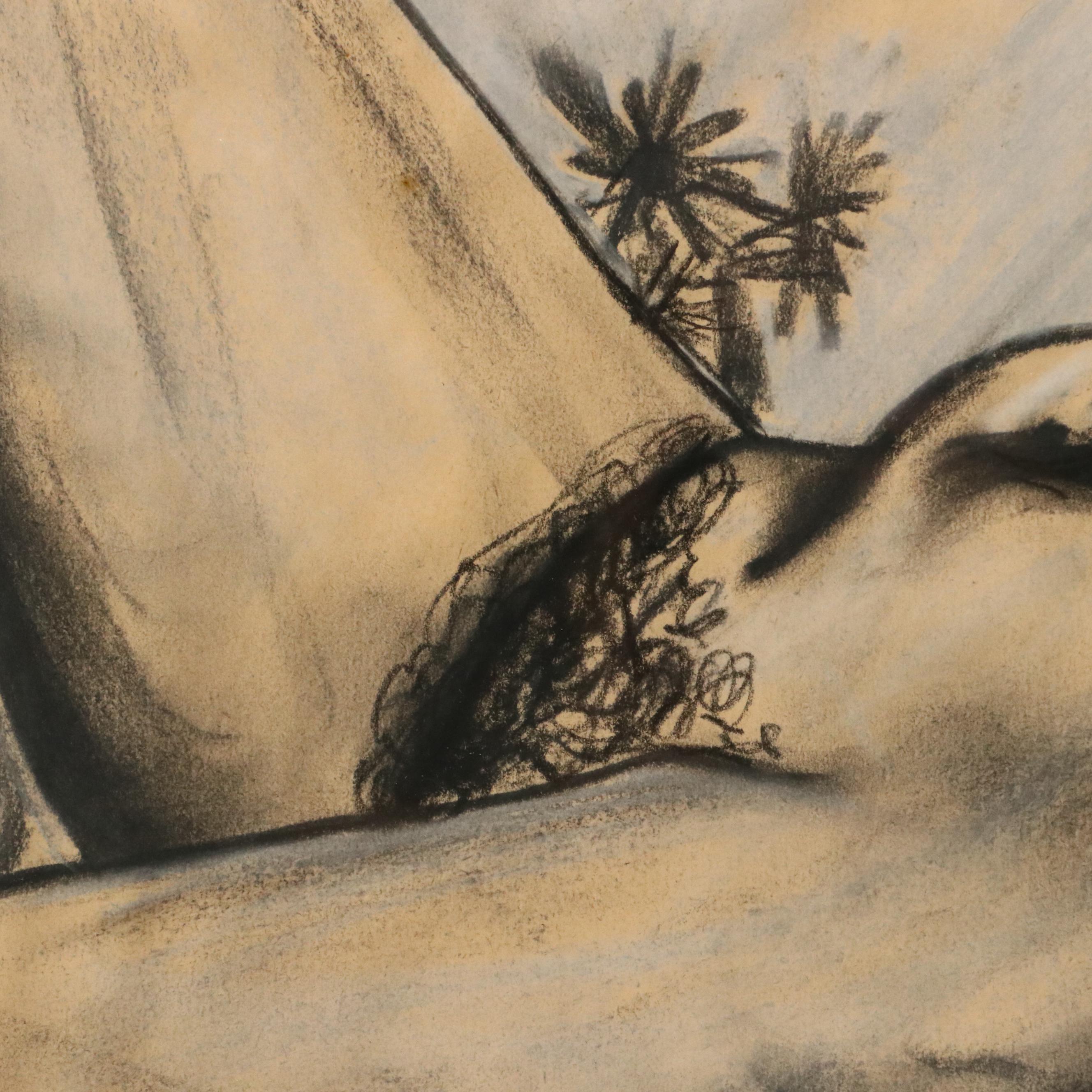Pastel Drawing of Reclining Female Figure Landscape, Mid-to-Late 20th Century