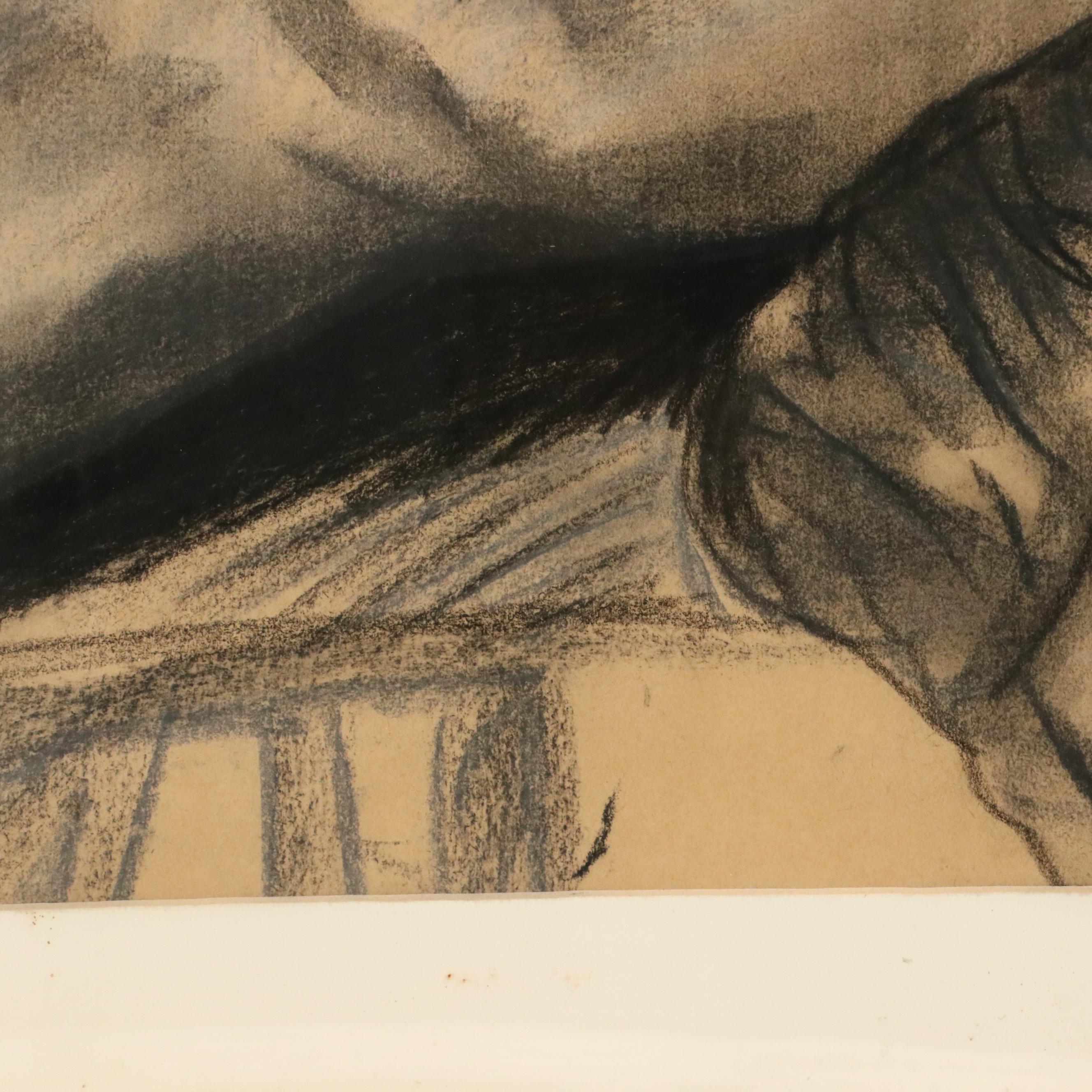 Pastel Drawing of Reclining Female Figure Landscape, Mid-to-Late 20th Century