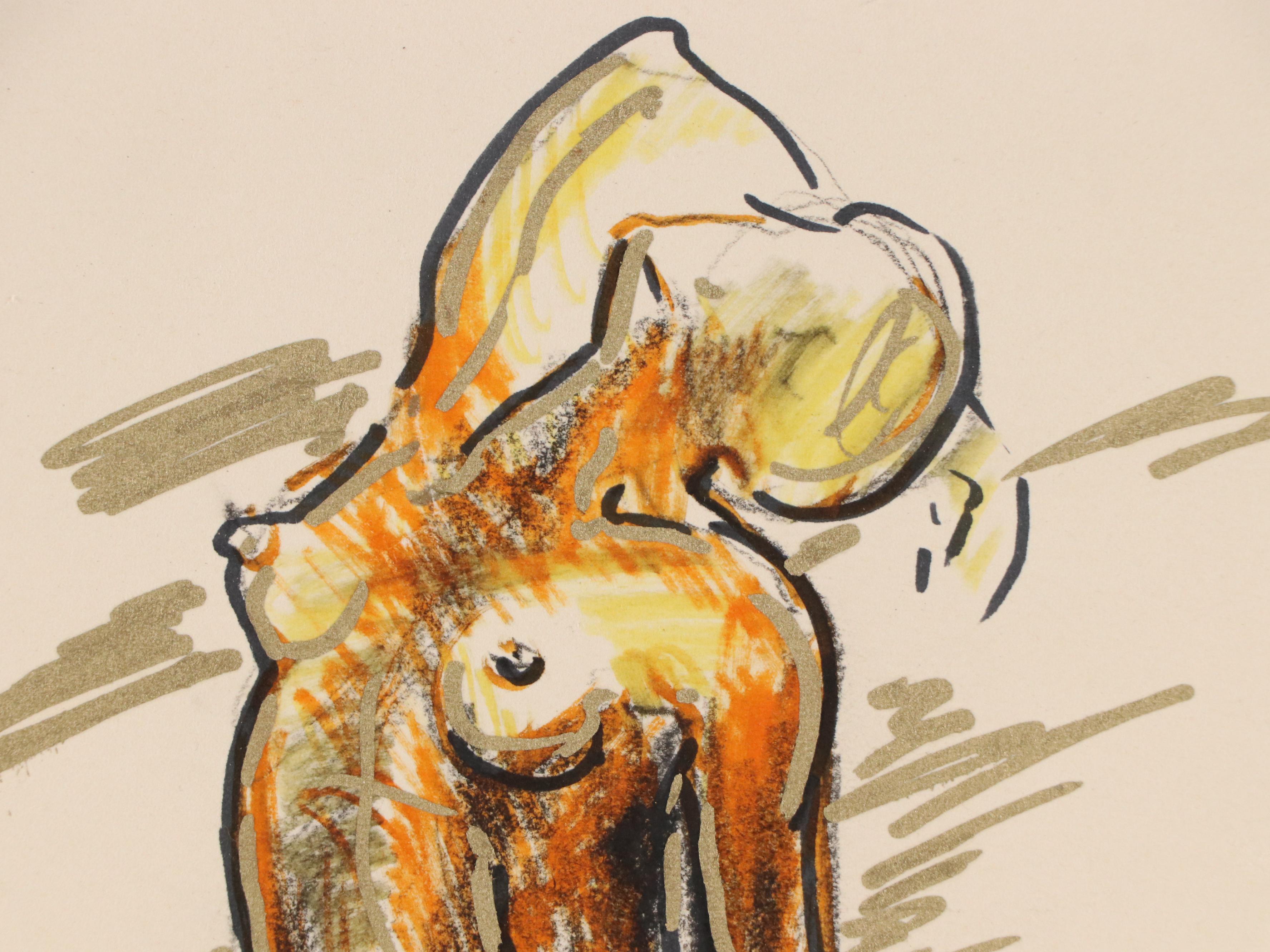 Mixed Media Figural Nude Portrait Drawings, 1990
