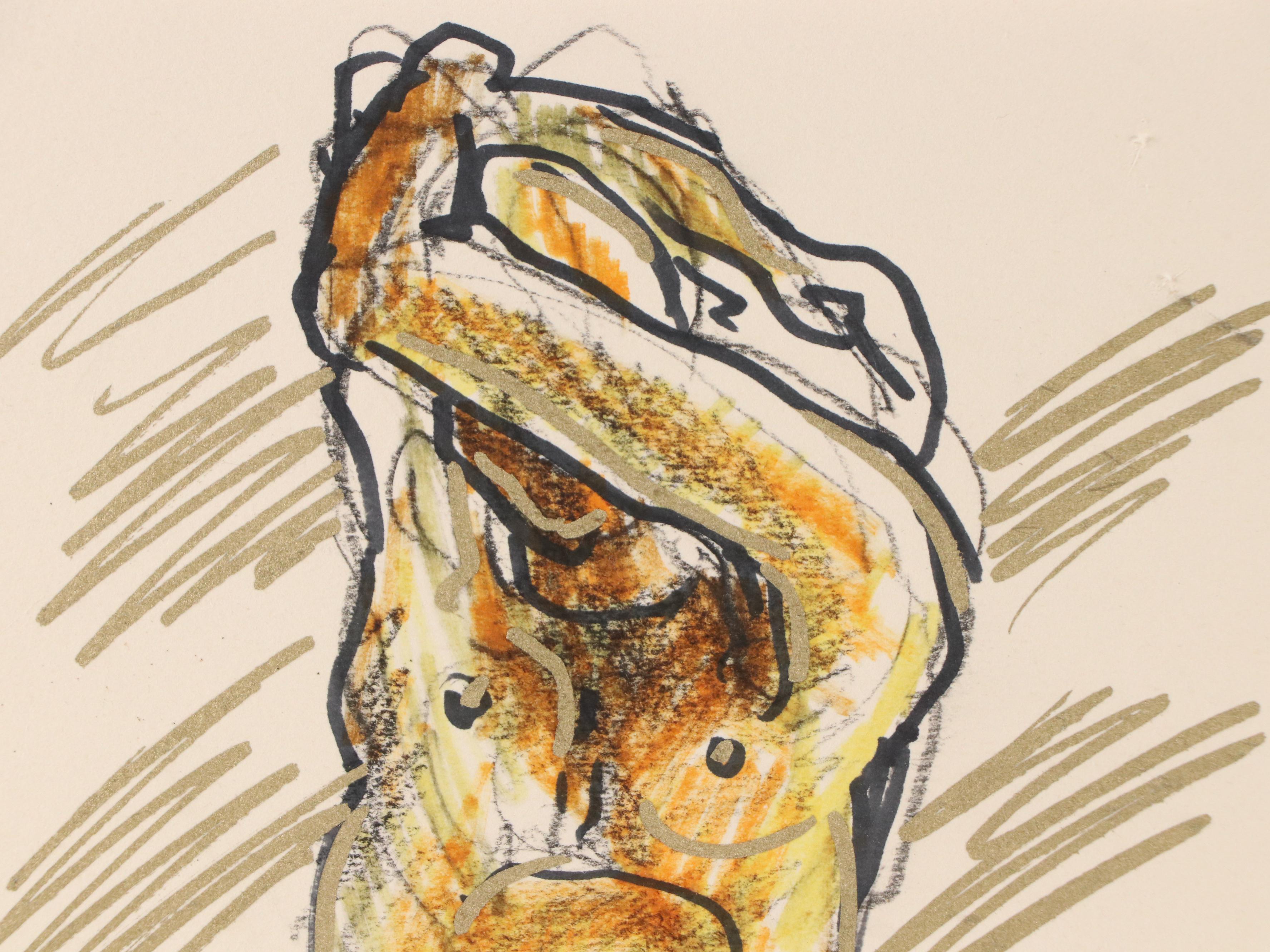 Mixed Media Figural Nude Portrait Drawings, 1990