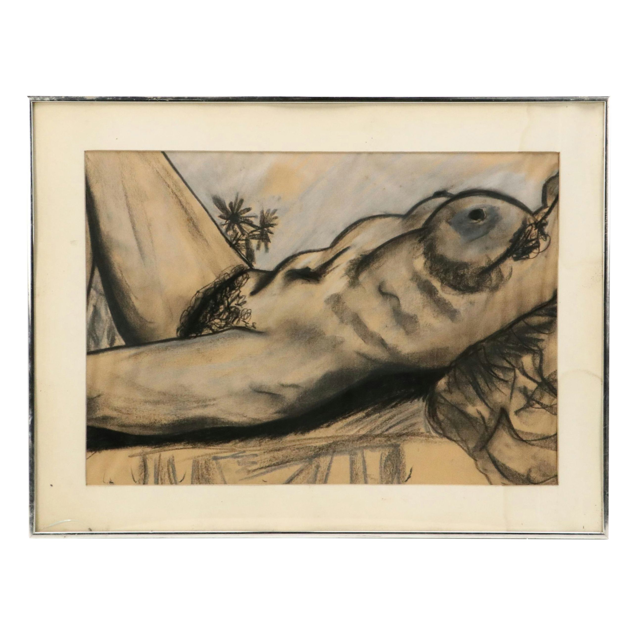 Pastel Drawing of Reclining Female Figure Landscape, Mid-to-Late 20th Century