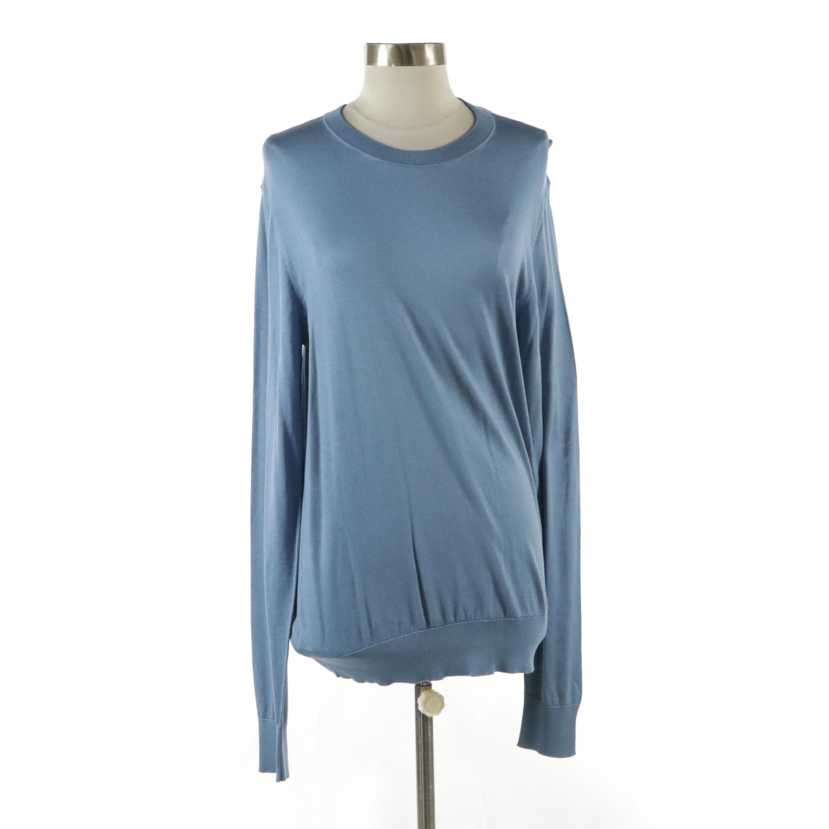 Men's Dolce & Gabbana Blue Silk Long Sleeve Pullover Sweater