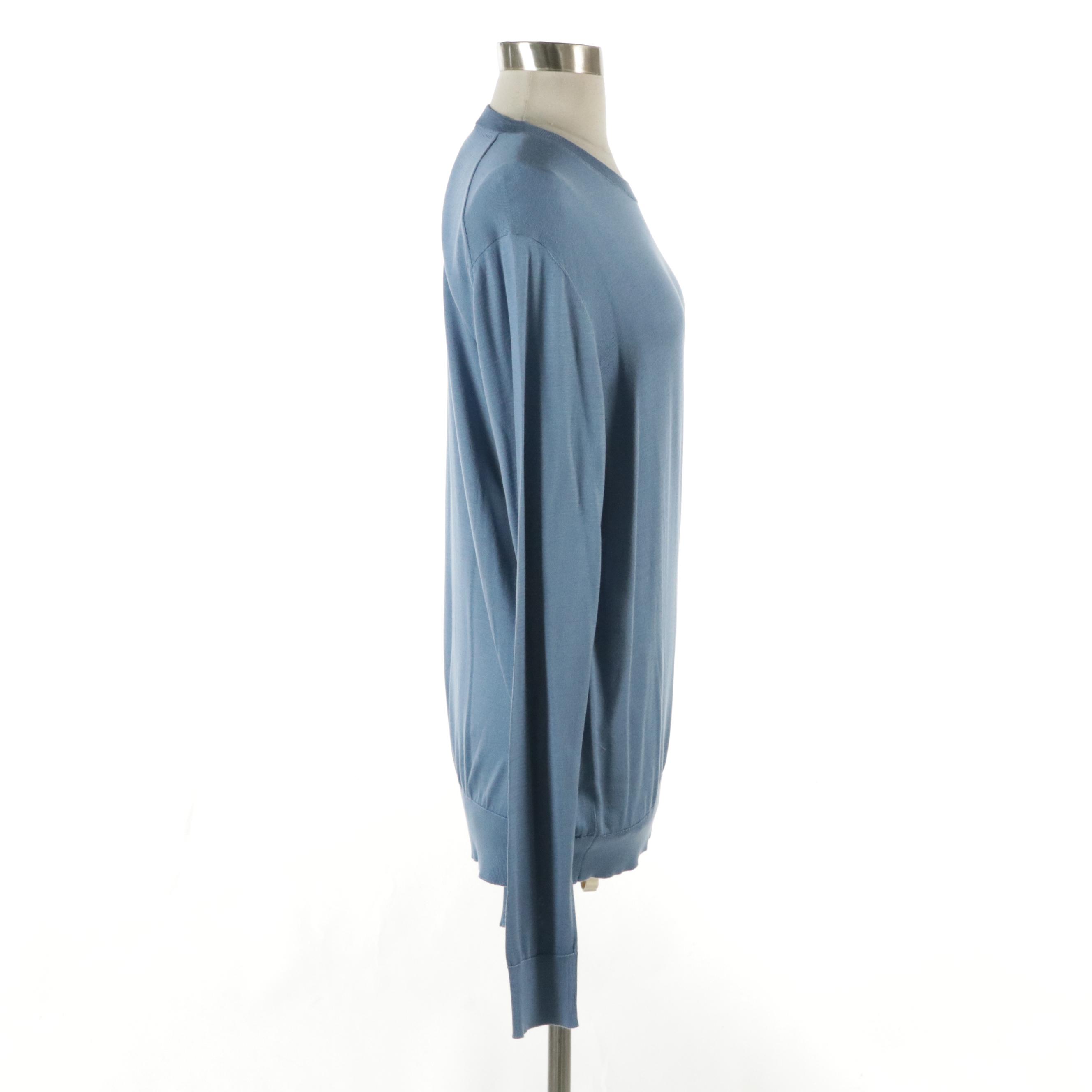 Men's Dolce & Gabbana Blue Silk Long Sleeve Pullover Sweater