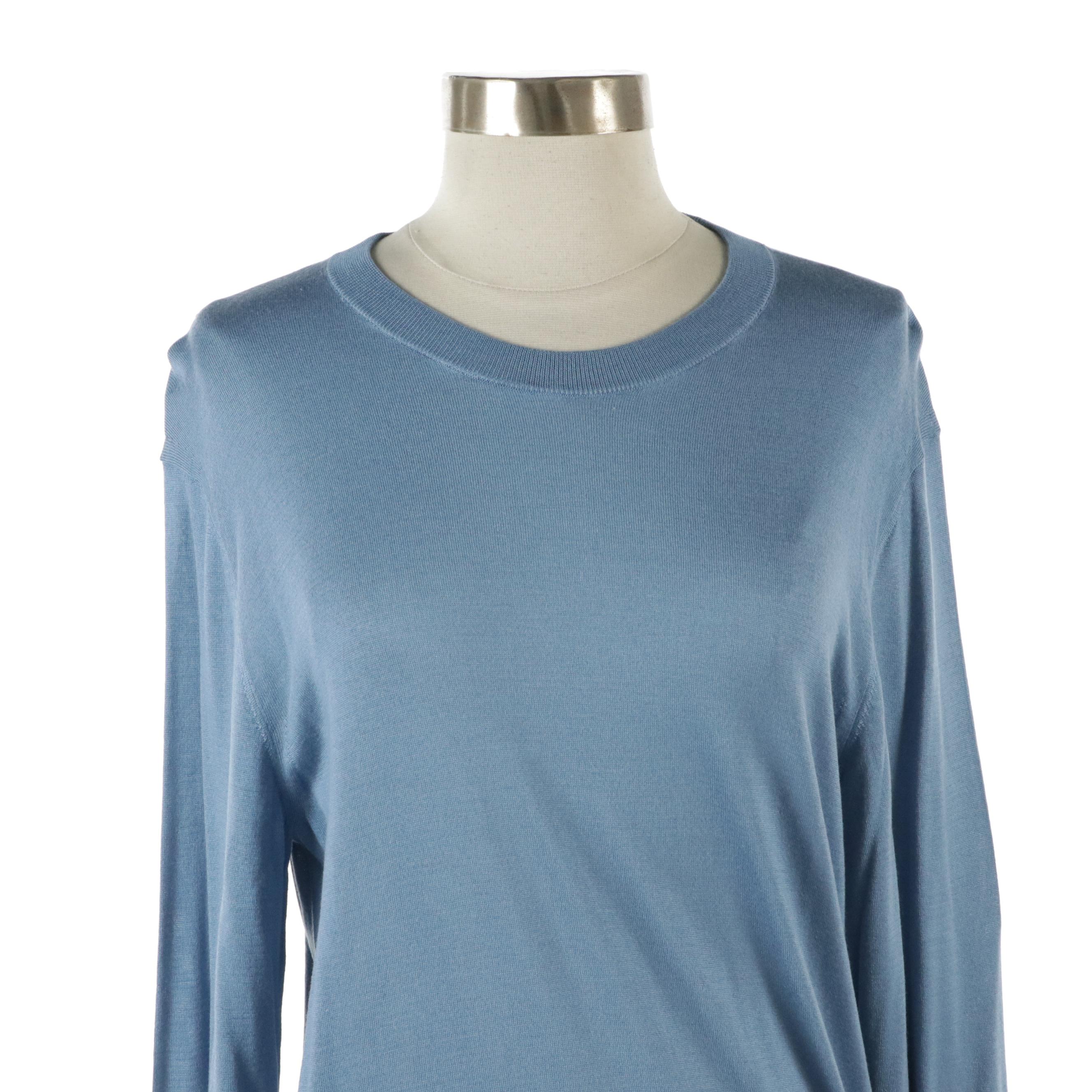 Men's Dolce & Gabbana Blue Silk Long Sleeve Pullover Sweater