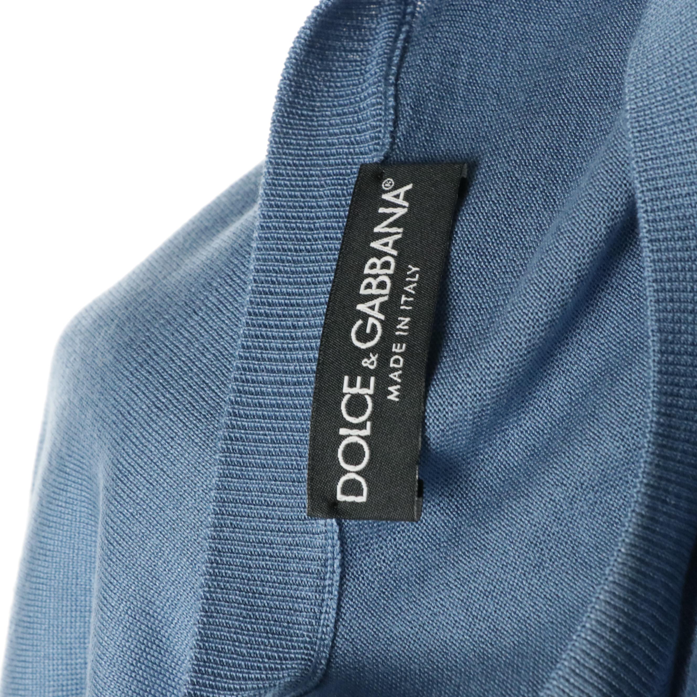 Men's Dolce & Gabbana Blue Silk Long Sleeve Pullover Sweater
