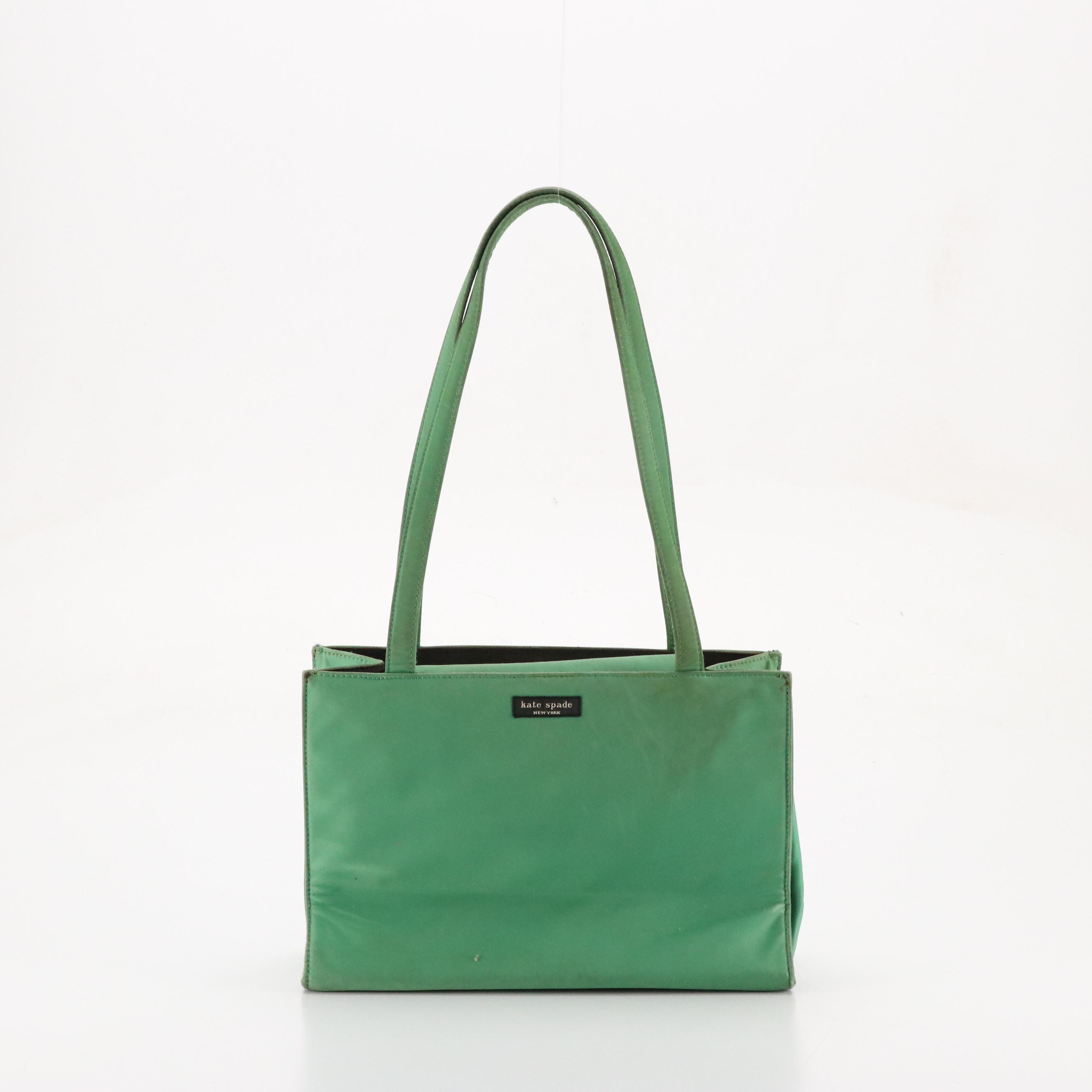 Kate Spade Green Leather Trimmed Hobo Bag, Striped Dome and Green Shoulder Tote