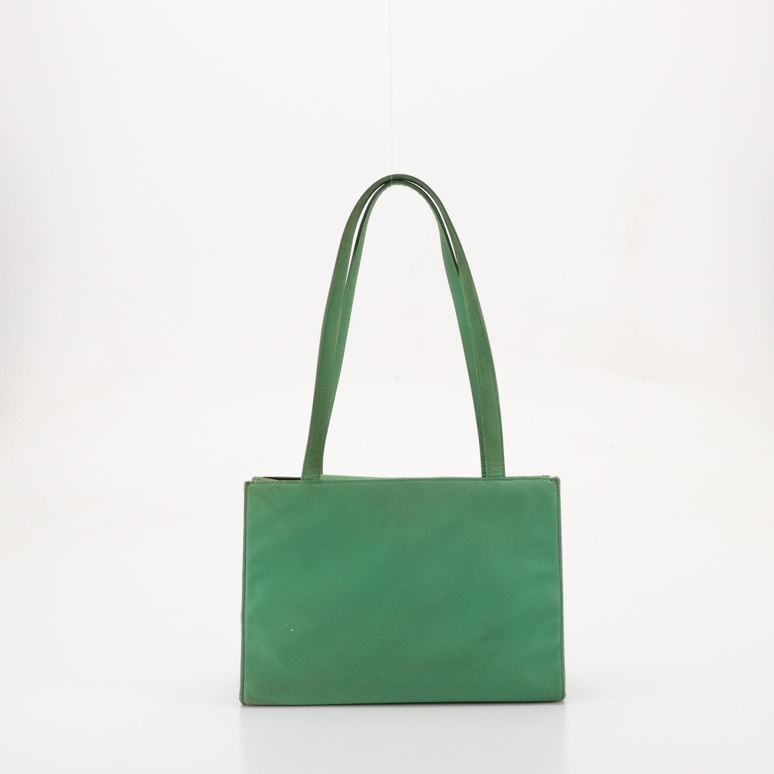 Kate Spade Green Leather Trimmed Hobo Bag, Striped Dome and Green Shoulder Tote