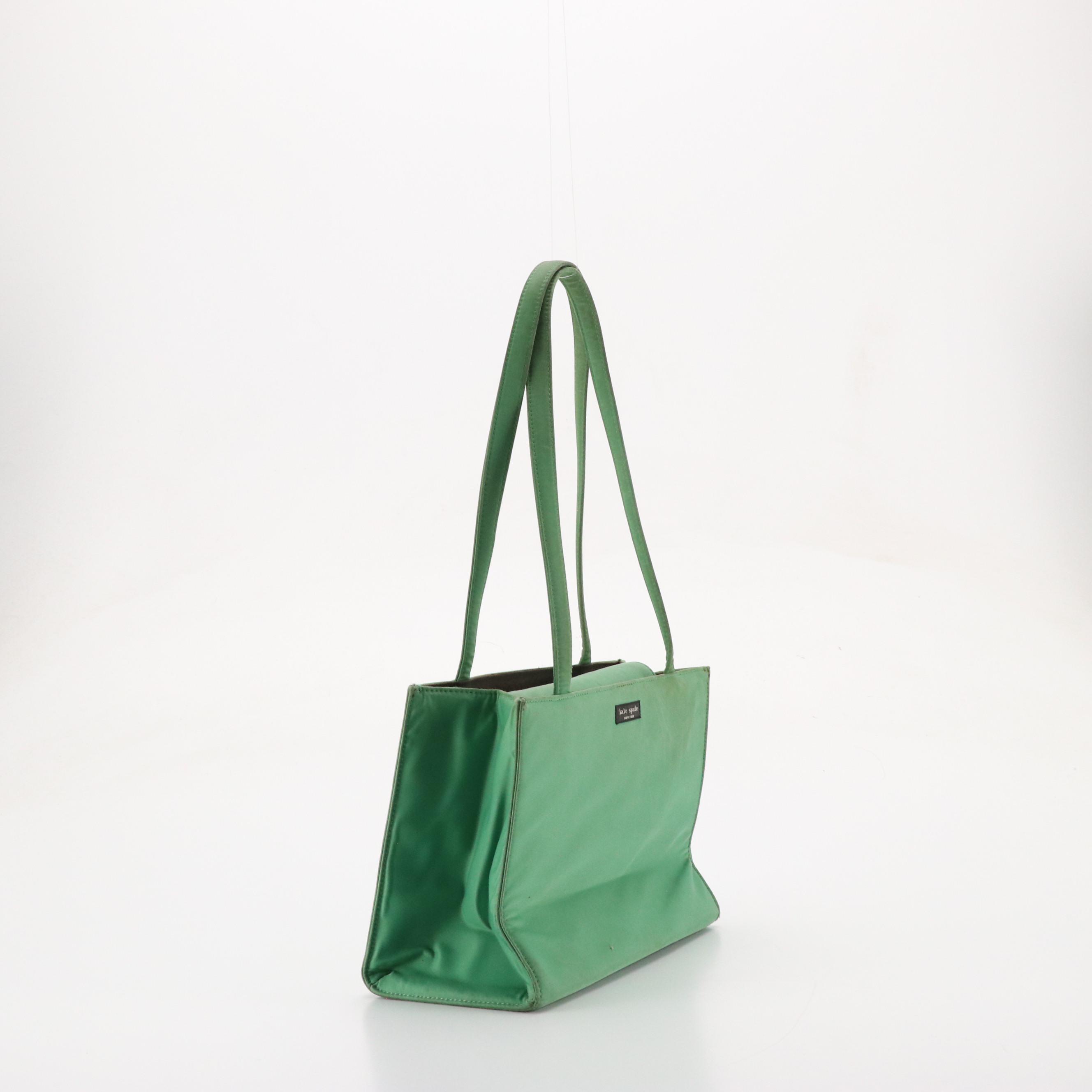 Kate Spade Green Leather Trimmed Hobo Bag, Striped Dome and Green Shoulder Tote