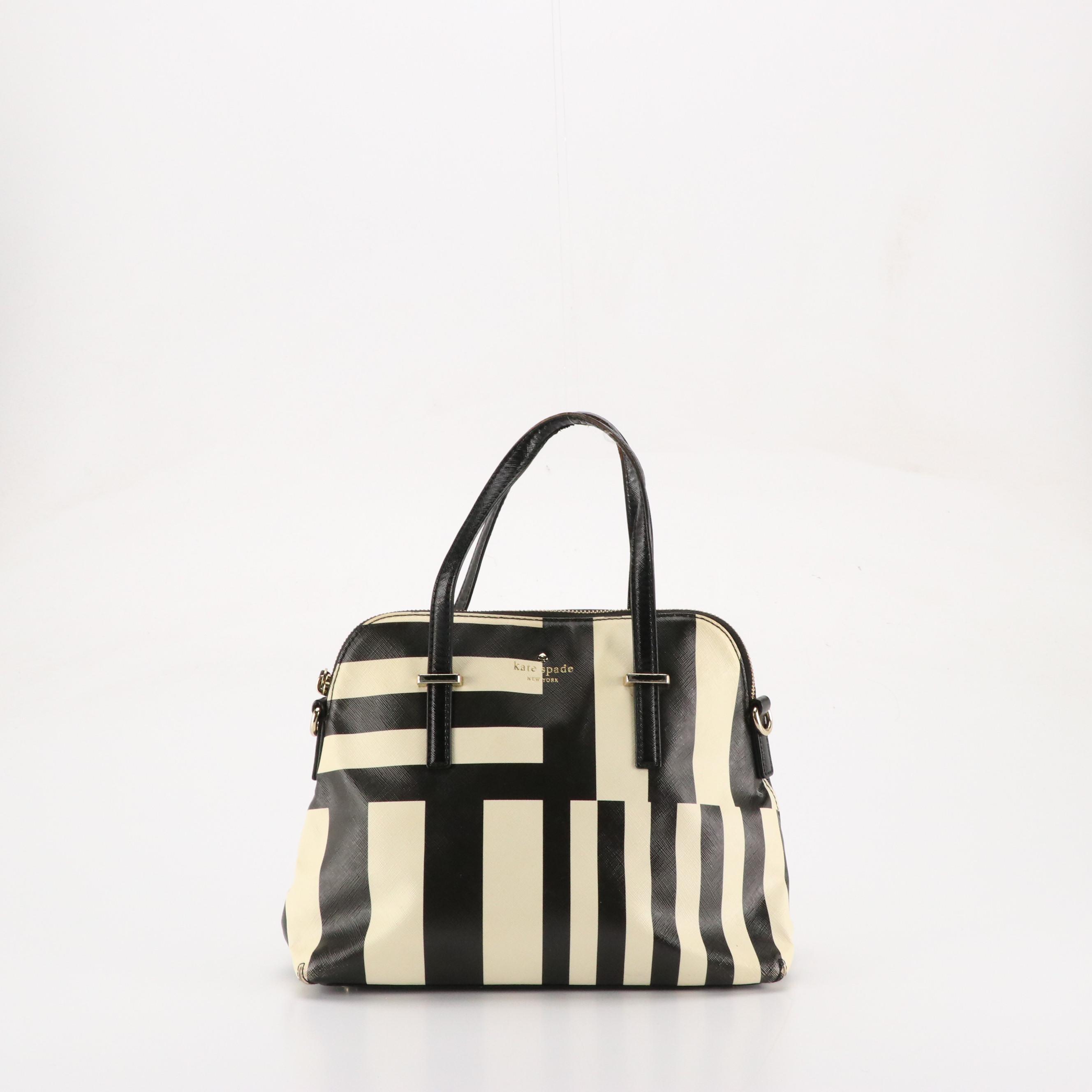 Kate Spade Green Leather Trimmed Hobo Bag, Striped Dome and Green Shoulder Tote