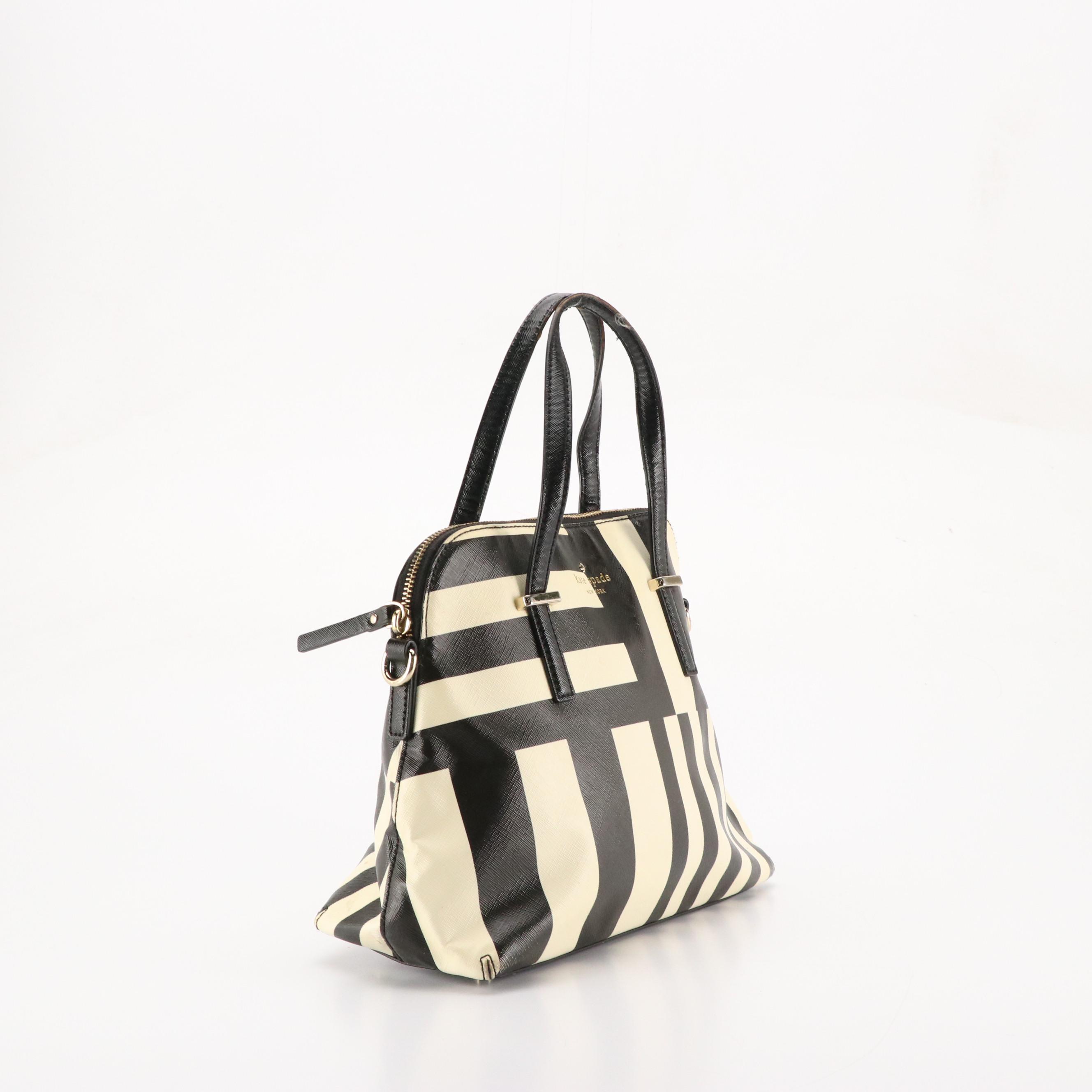 Kate Spade Green Leather Trimmed Hobo Bag, Striped Dome and Green Shoulder Tote