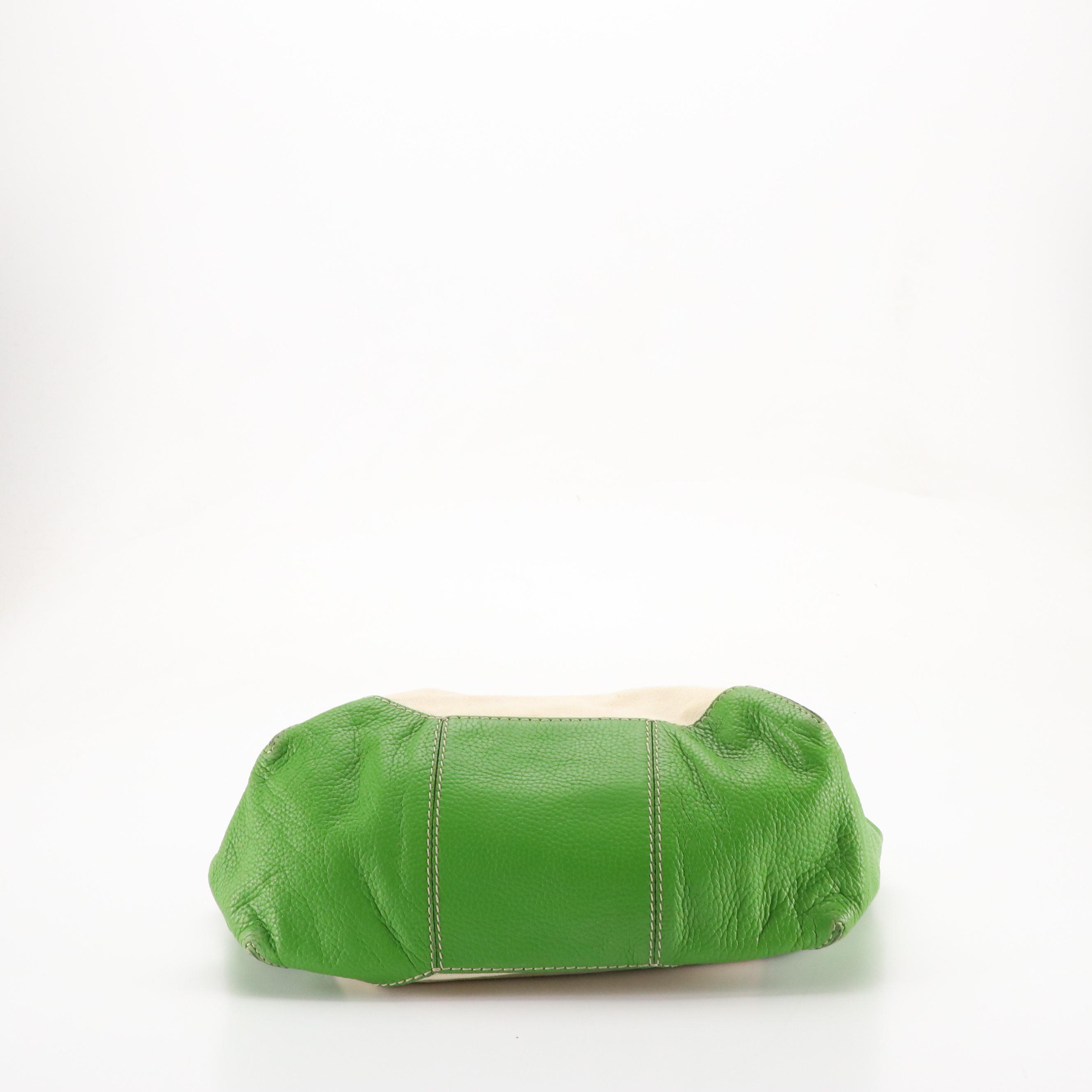 Kate Spade Green Leather Trimmed Hobo Bag, Striped Dome and Green Shoulder Tote