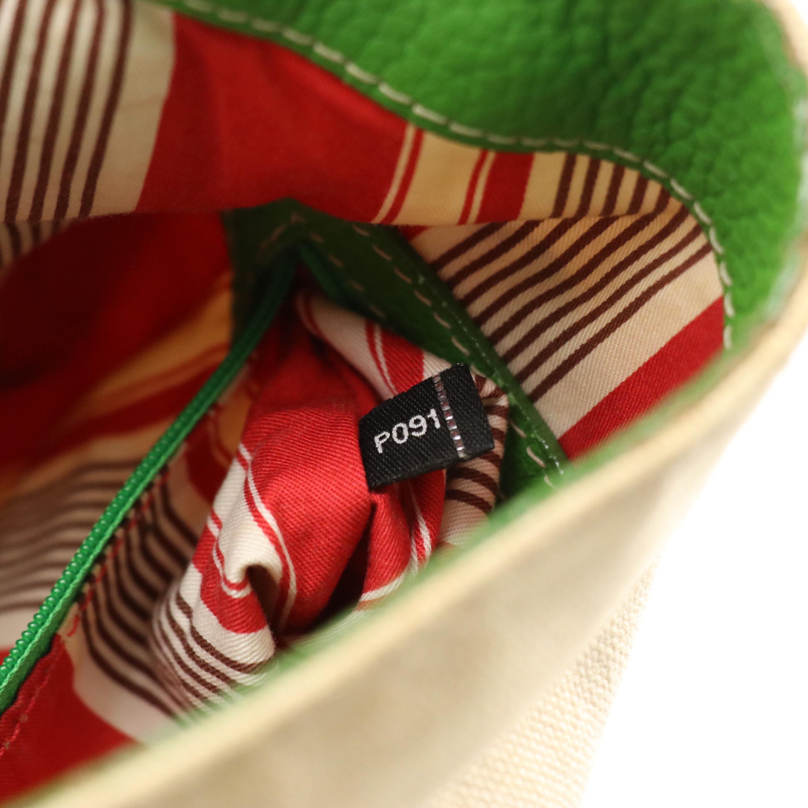 Kate Spade Green Leather Trimmed Hobo Bag, Striped Dome and Green Shoulder Tote